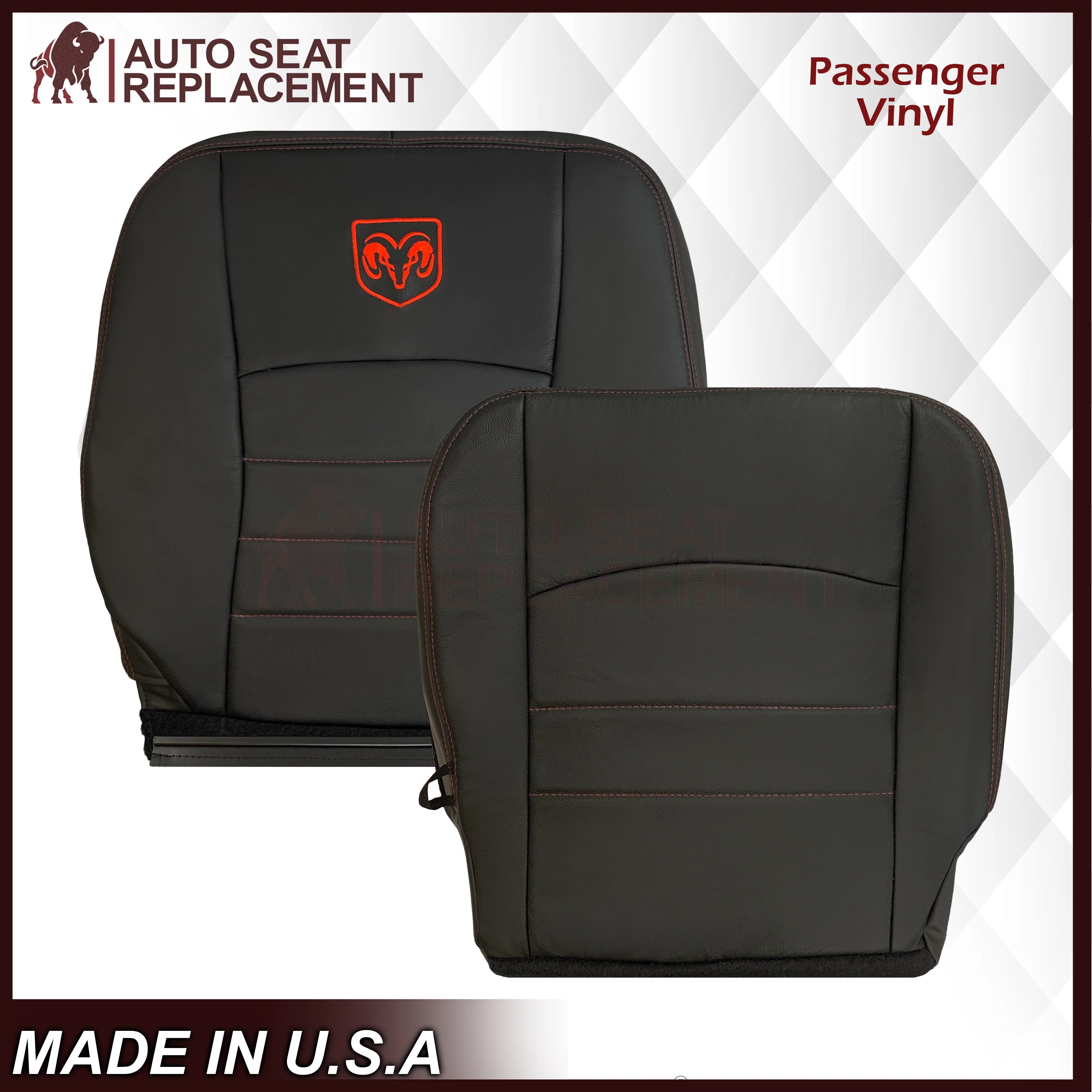 2009 - 2012 Dodge Ram 1500 2500 3500 Laramie Bottom Or Top Replacement Custom Made Seat Cover in Dark Slate (Dark Gray) With Perforated Inserts : Red Logo & Stitching - Image 13