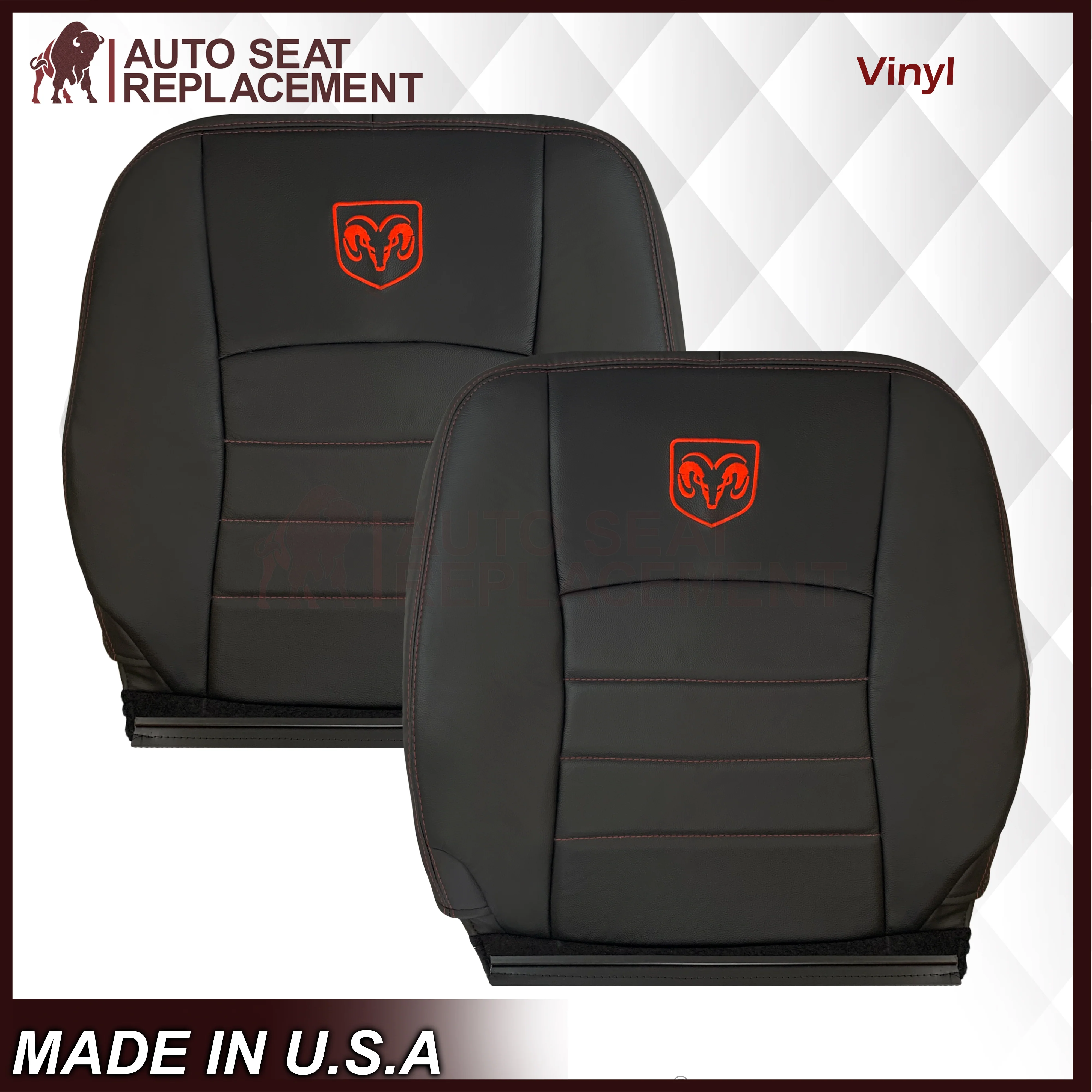 2009 - 2012 Dodge Ram 1500 2500 3500 Laramie Bottom Or Top Replacement Custom Made Seat Cover in Dark Slate (Dark Gray) With Perforated Inserts : Red Logo & Stitching - Image 14