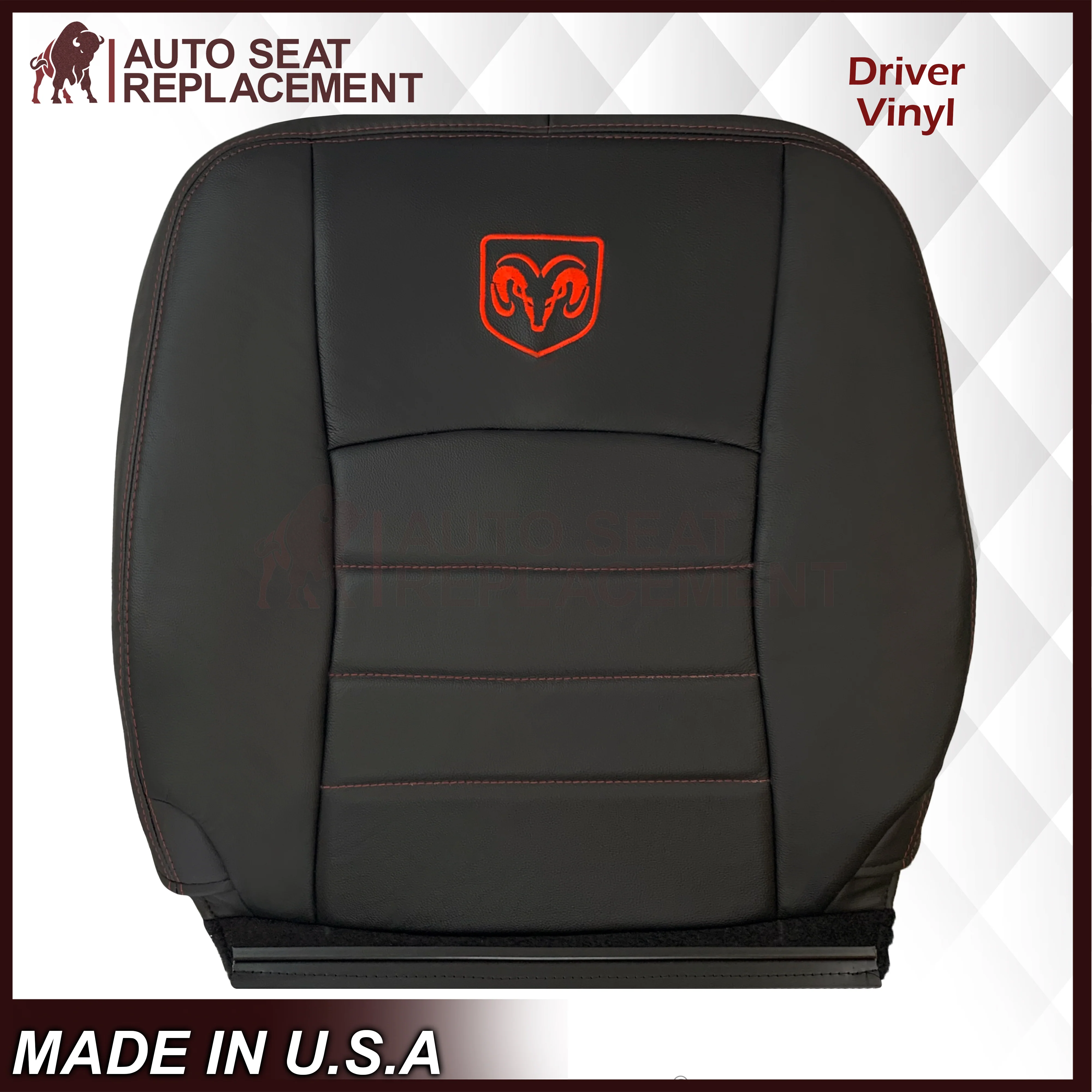 2009 - 2012 Dodge Ram 1500 2500 3500 Laramie Bottom Or Top Replacement Custom Made Seat Cover in Dark Slate (Dark Gray) With Perforated Inserts : Red Logo & Stitching - Image 8