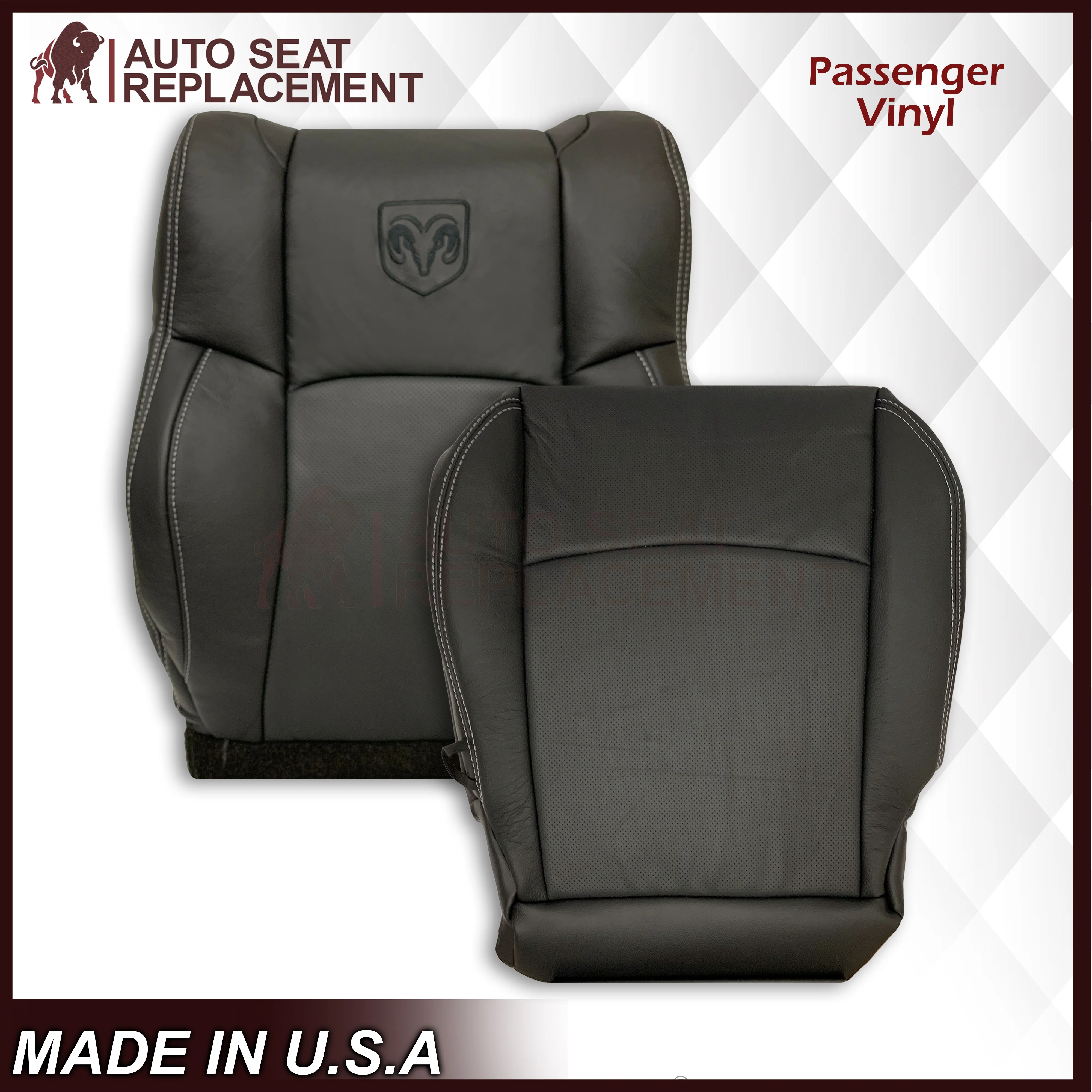 2009 - 2012 Dodge Ram 1500 2500 3500 Laramie Bottom Or Top Replacement Seat Cover in Dark Slate (Dark Gray) With Perforated Inserts - Image 15
