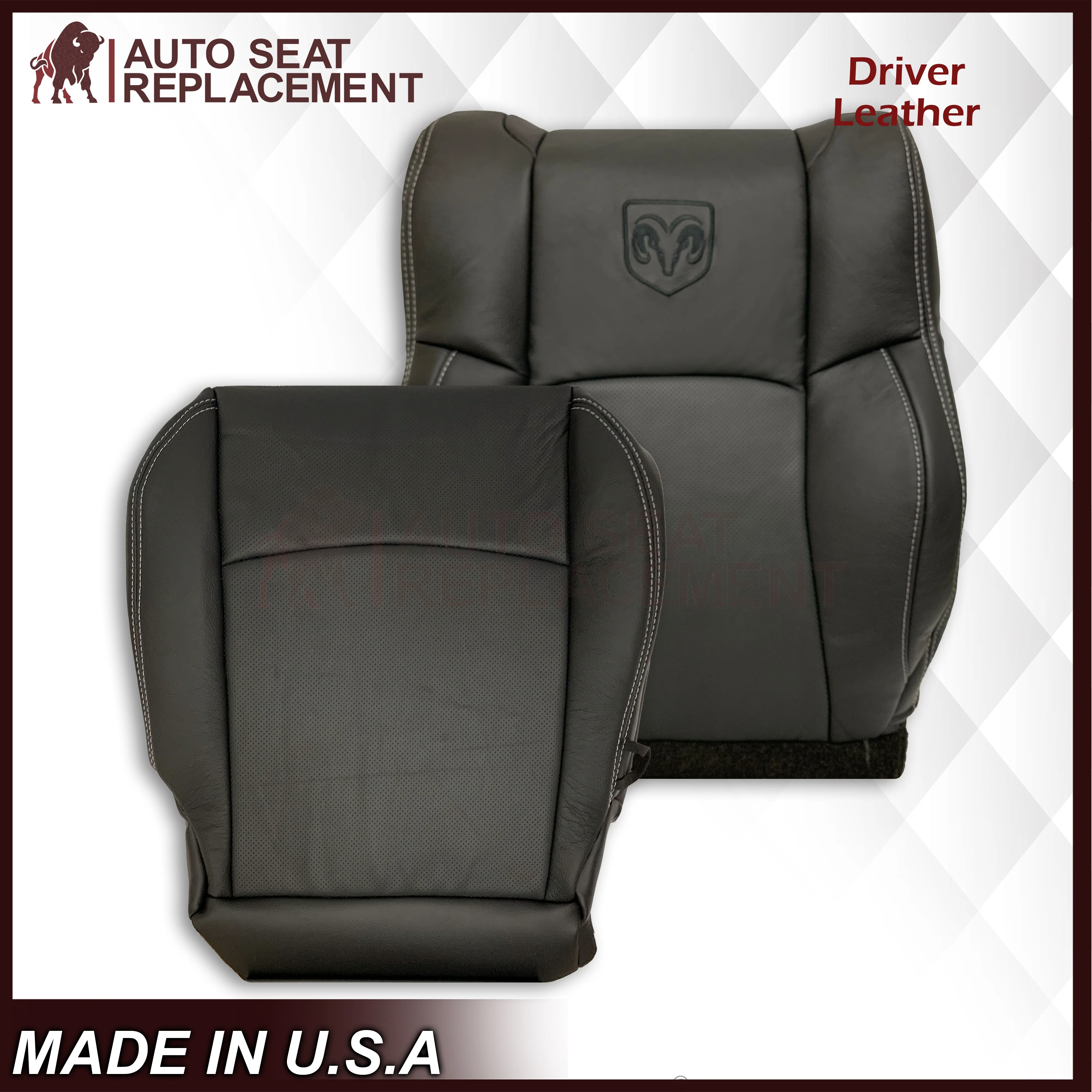 2009 - 2012 Dodge Ram 1500 2500 3500 Laramie Bottom Or Top Replacement Seat Cover in Dark Slate (Dark Gray) With Perforated Inserts - Image 3