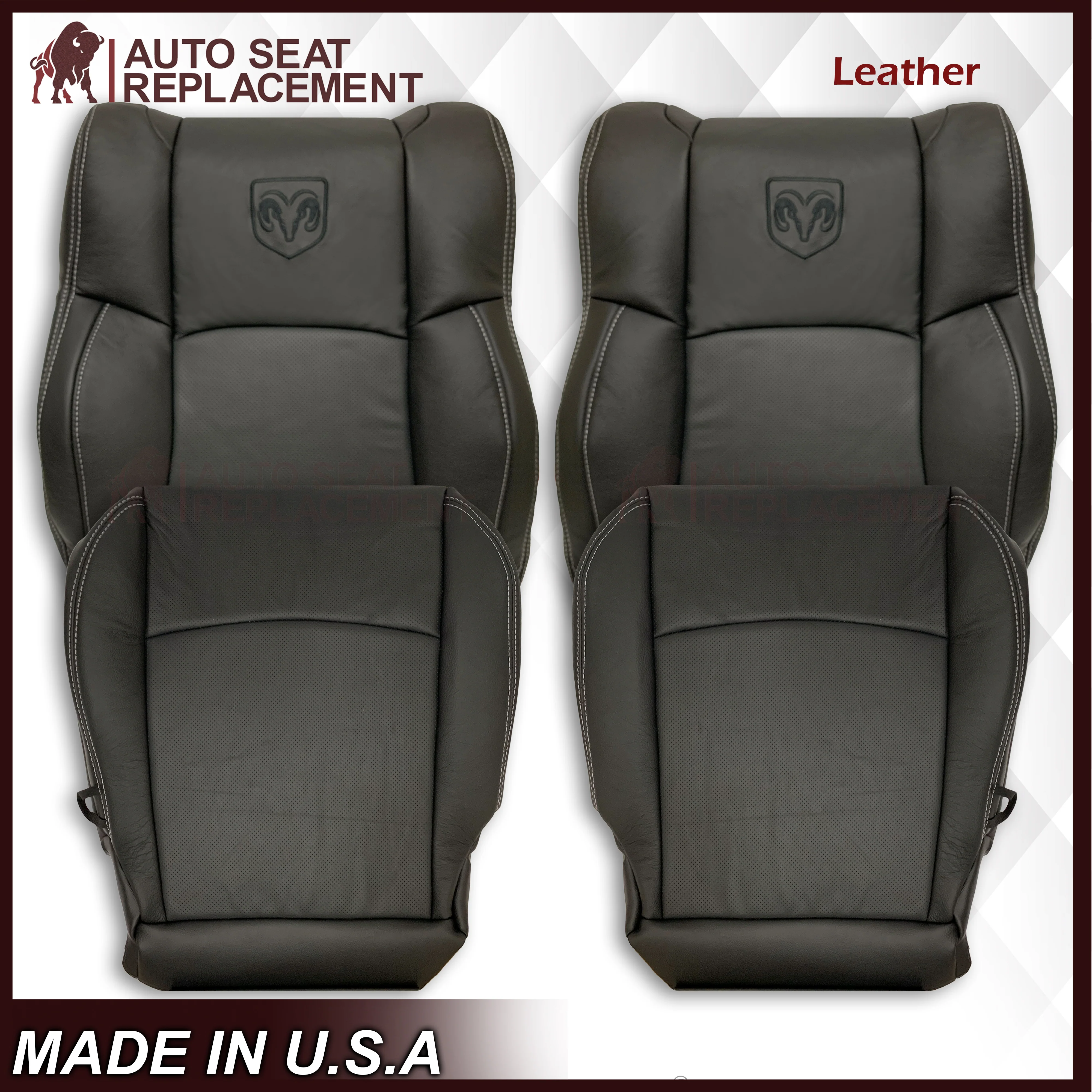 2009 - 2012 Dodge Ram 1500 2500 3500 Laramie Bottom Or Top Replacement Seat Cover in Dark Slate (Dark Gray) With Perforated Inserts - Image 30