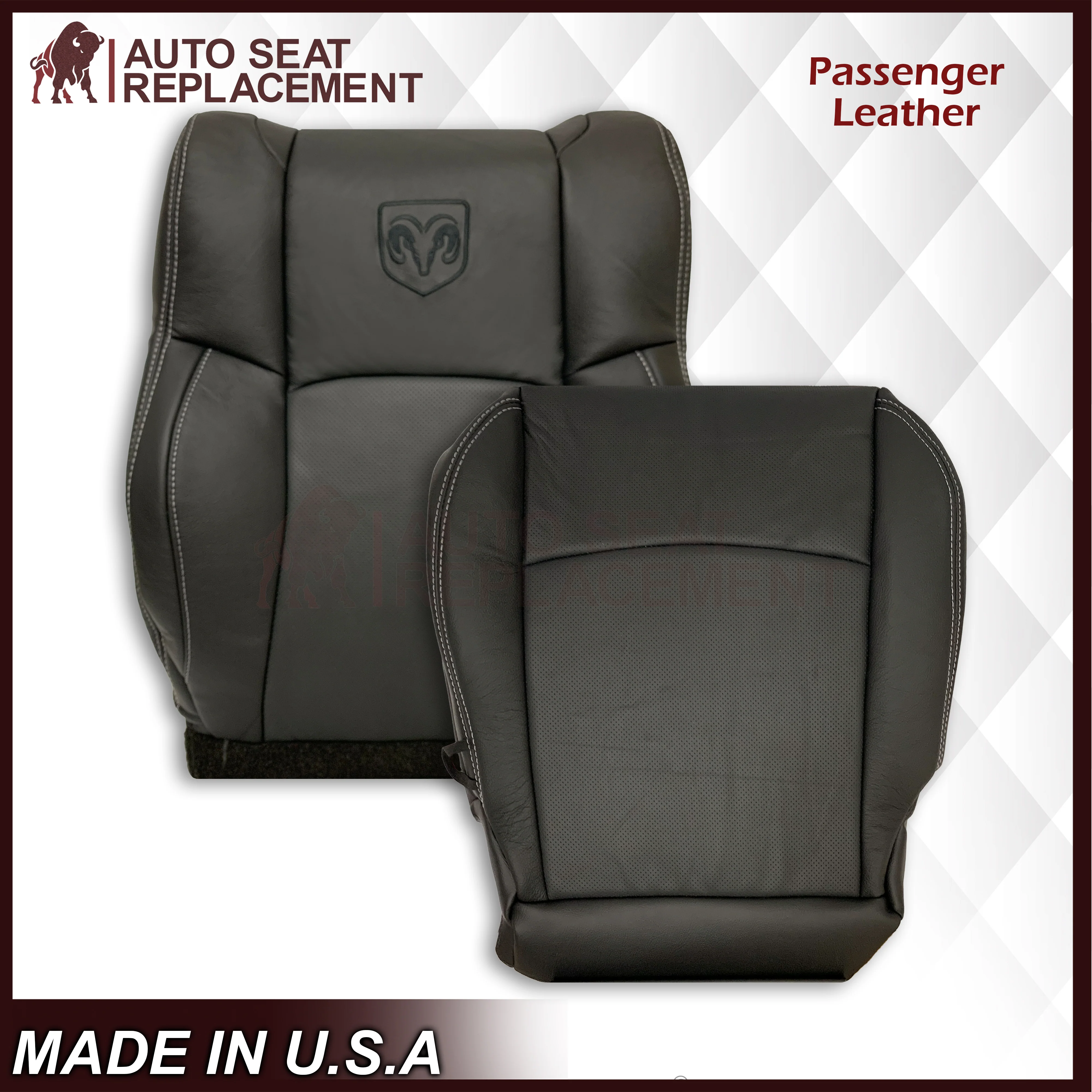 2009 - 2012 Dodge Ram 1500 2500 3500 Laramie Bottom Or Top Replacement Seat Cover in Dark Slate (Dark Gray) With Perforated Inserts - Image 40
