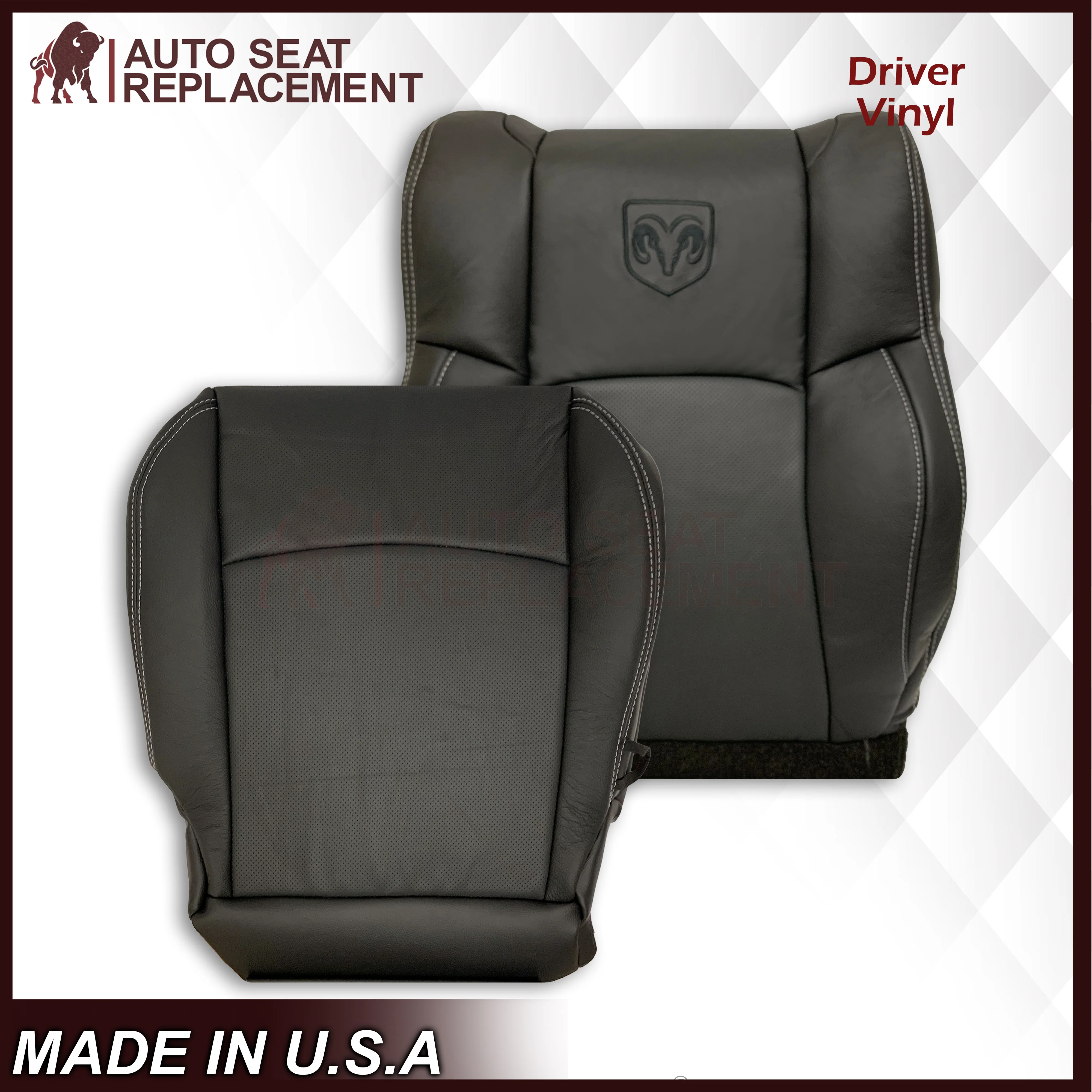 2009 - 2012 Dodge Ram 1500 2500 3500 Laramie Bottom Or Top Replacement Seat Cover in Dark Slate (Dark Gray) With Perforated Inserts - Image 43