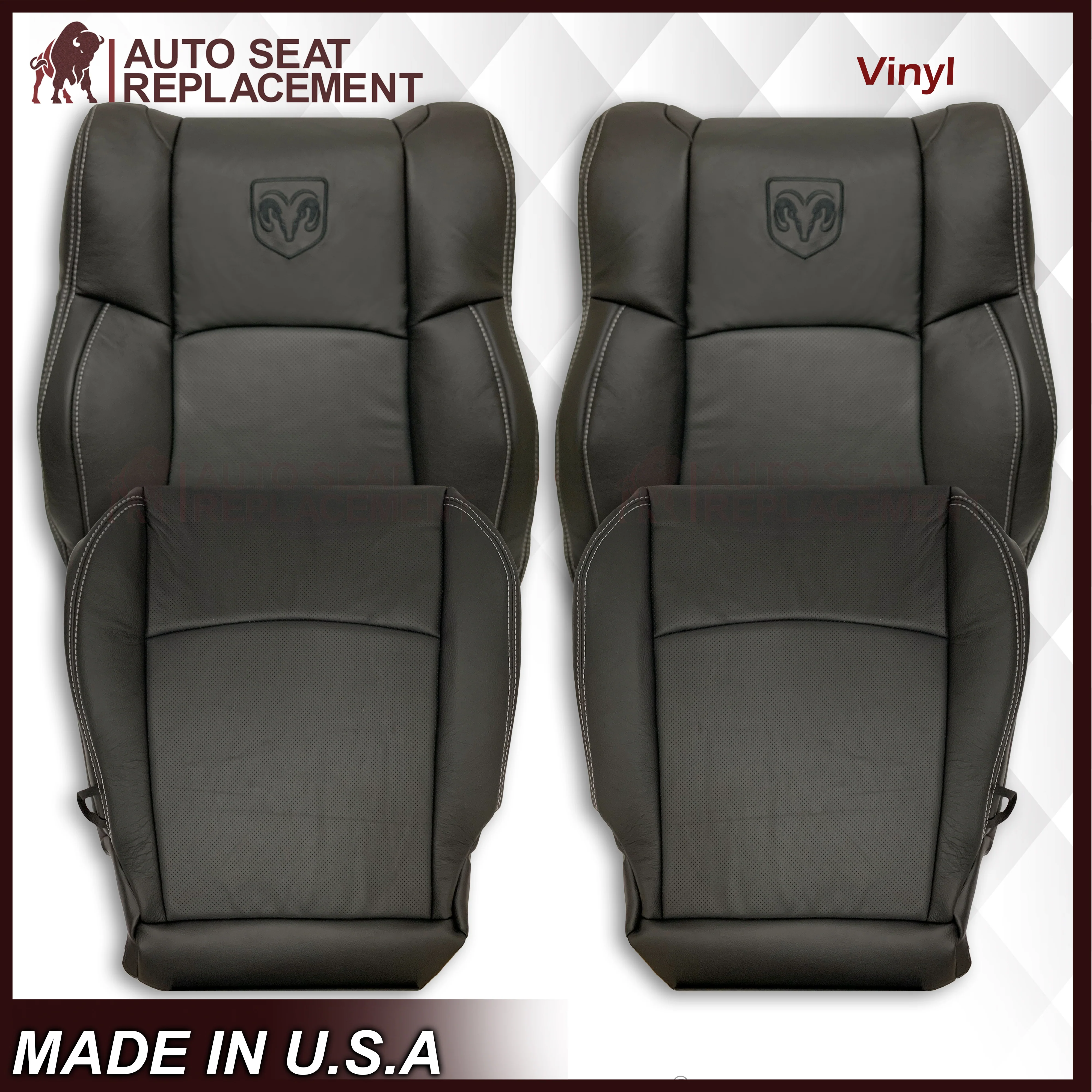 2009 - 2012 Dodge Ram 1500 2500 3500 Laramie Bottom Or Top Replacement Seat Cover in Dark Slate (Dark Gray) With Perforated Inserts - Image 47