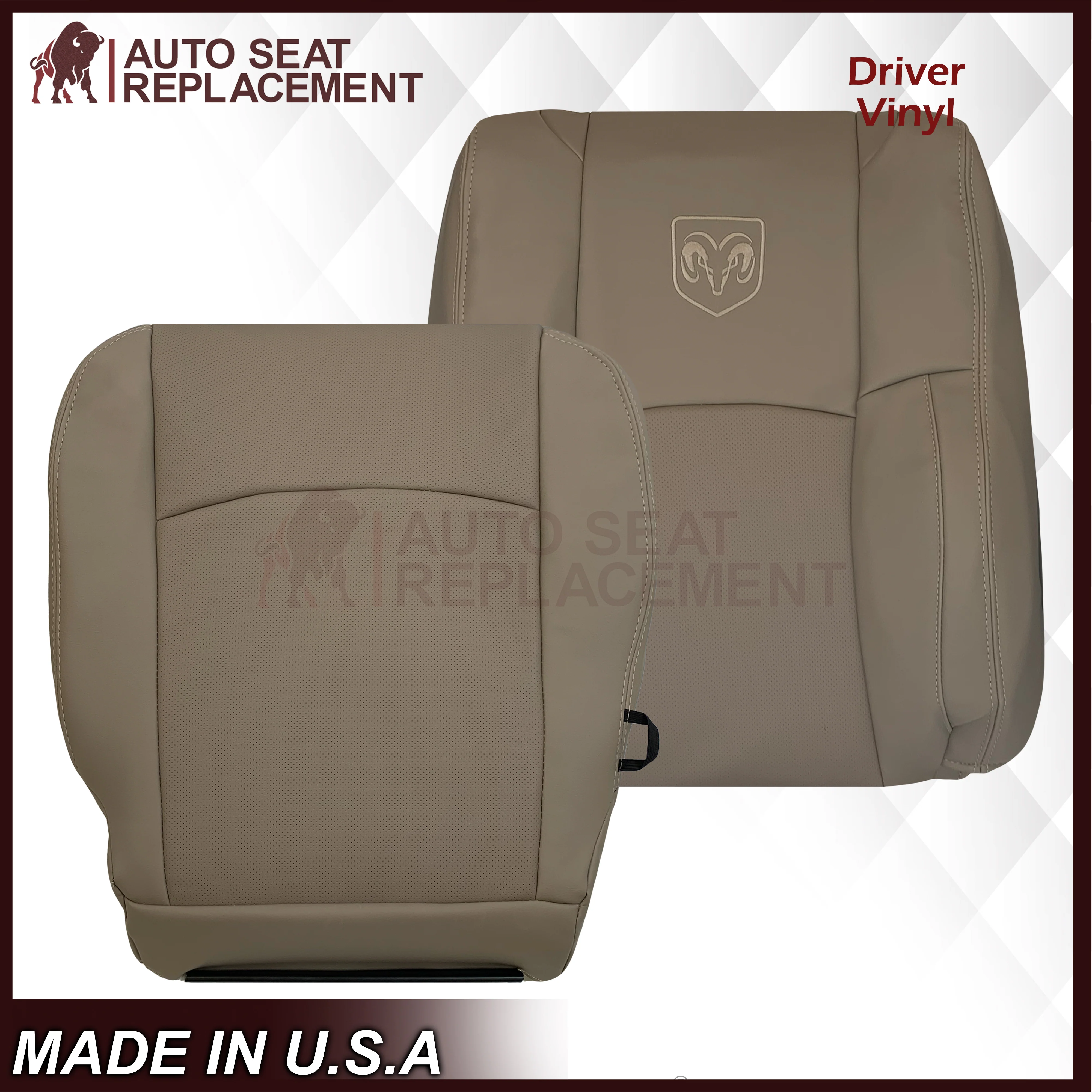 2009 - 2012 Dodge Ram 1500 2500 3500 Laramie Replacement Seat Cover in Light Pebble “Tan" With Perforated Inserts: Choose From Variants - Image 25