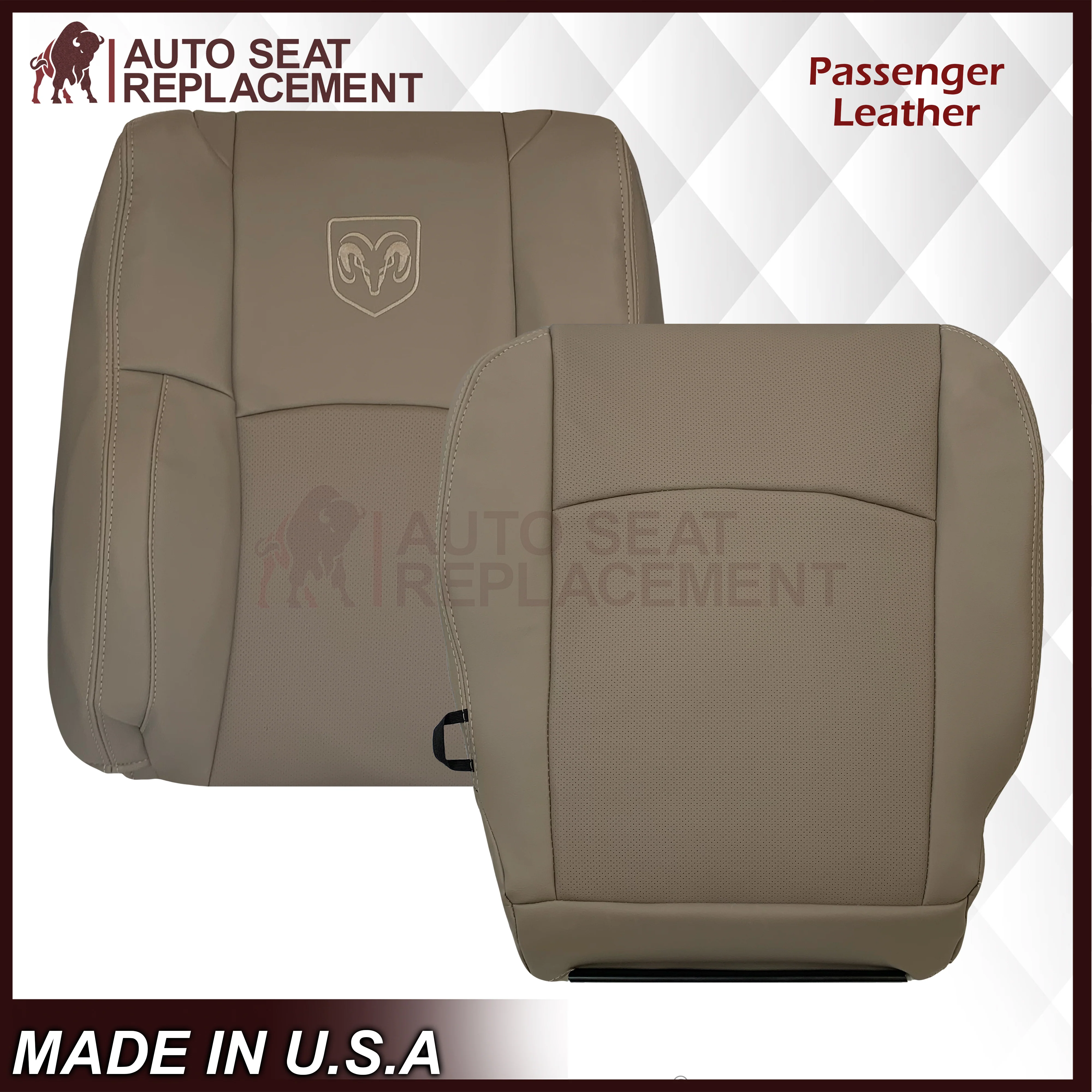 2009 - 2012 Dodge Ram 1500 2500 3500 Laramie Replacement Seat Cover in Light Pebble “Tan" With Perforated Inserts: Choose From Variants - Image 3