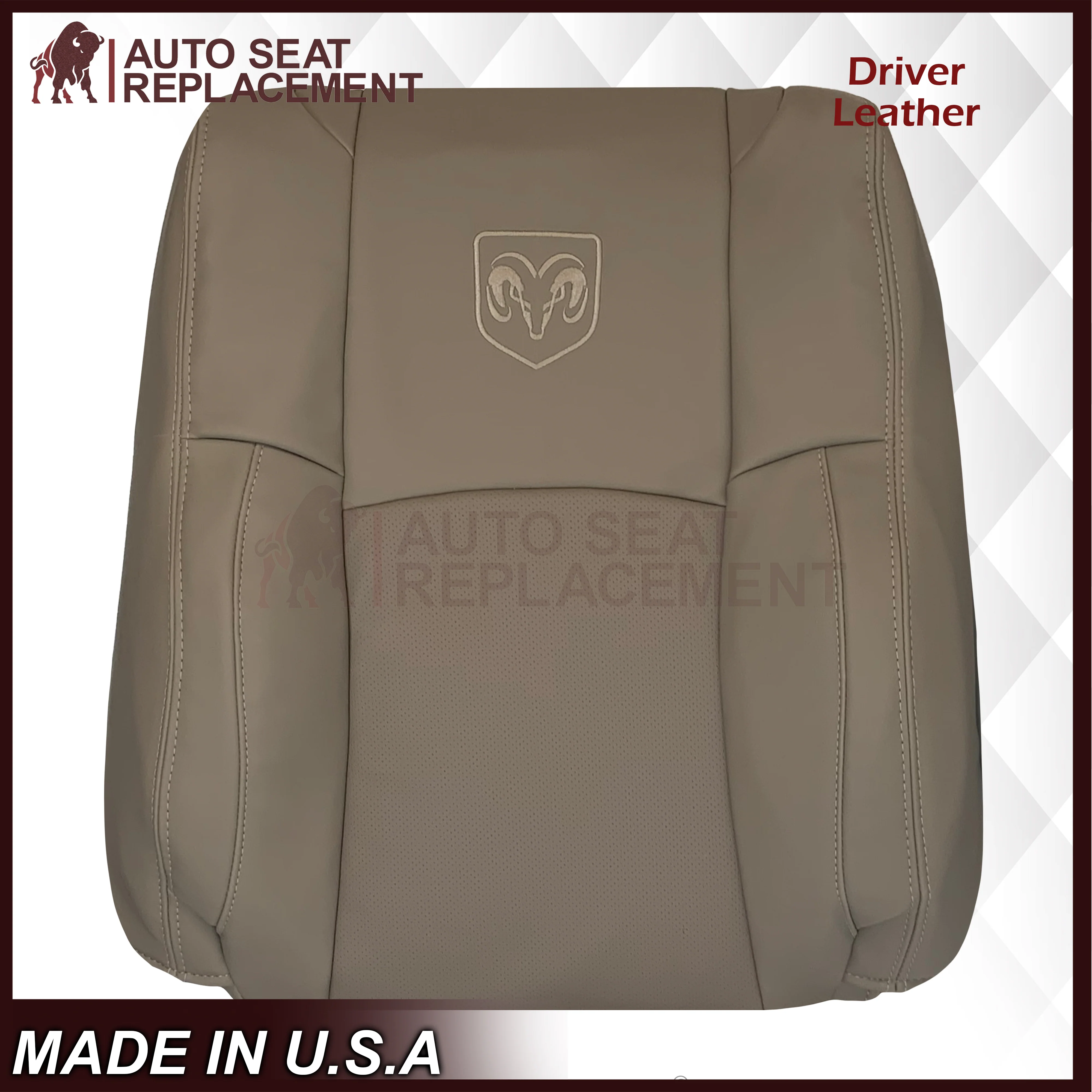 2009 - 2012 Dodge Ram 1500 2500 3500 Laramie Replacement Seat Cover in Light Pebble “Tan" With Perforated Inserts: Choose From Variants - Image 4