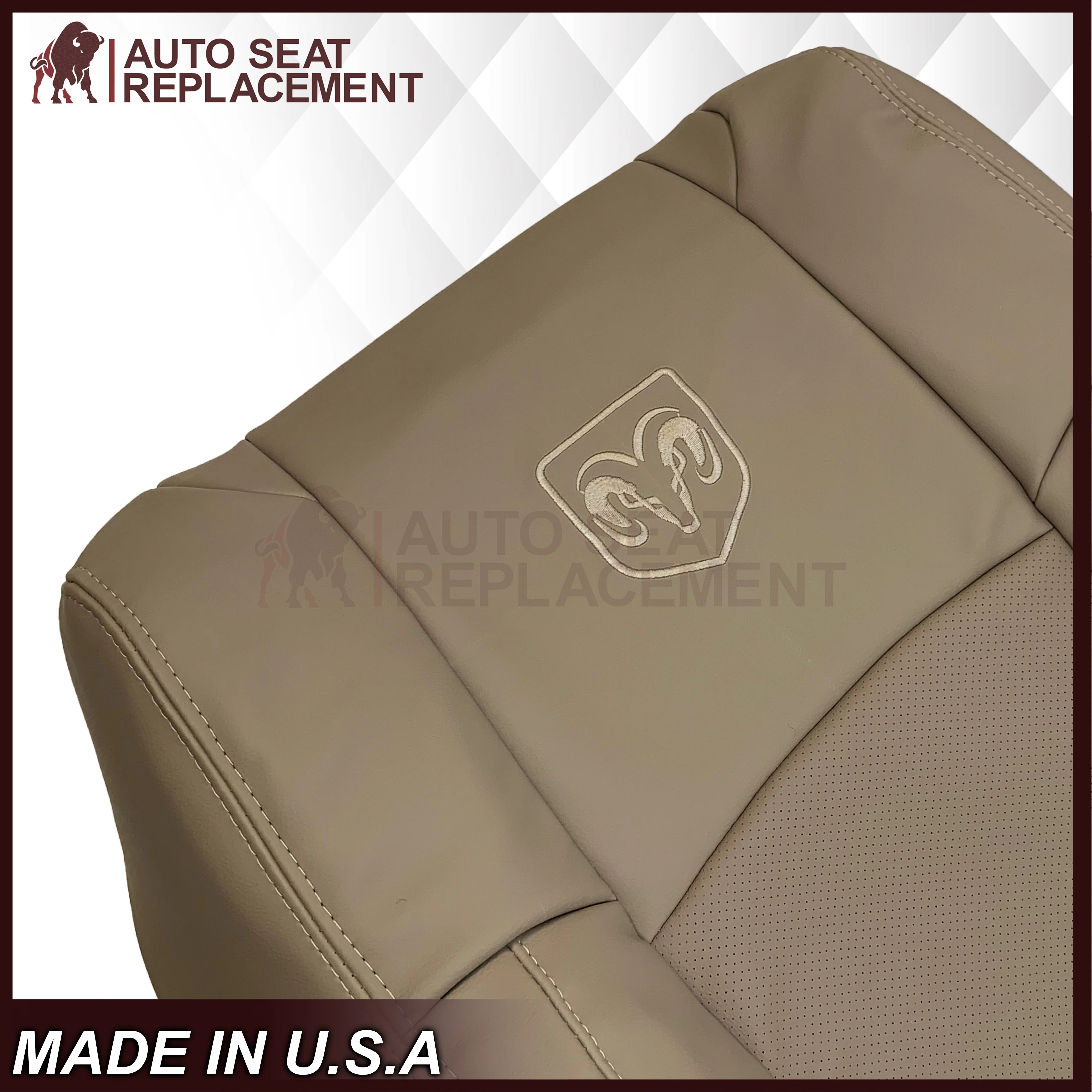 2009 - 2012 Dodge Ram 1500 2500 3500 Laramie Replacement Seat Cover in Light Pebble “Tan" With Perforated Inserts: Choose From Variants - Image 7