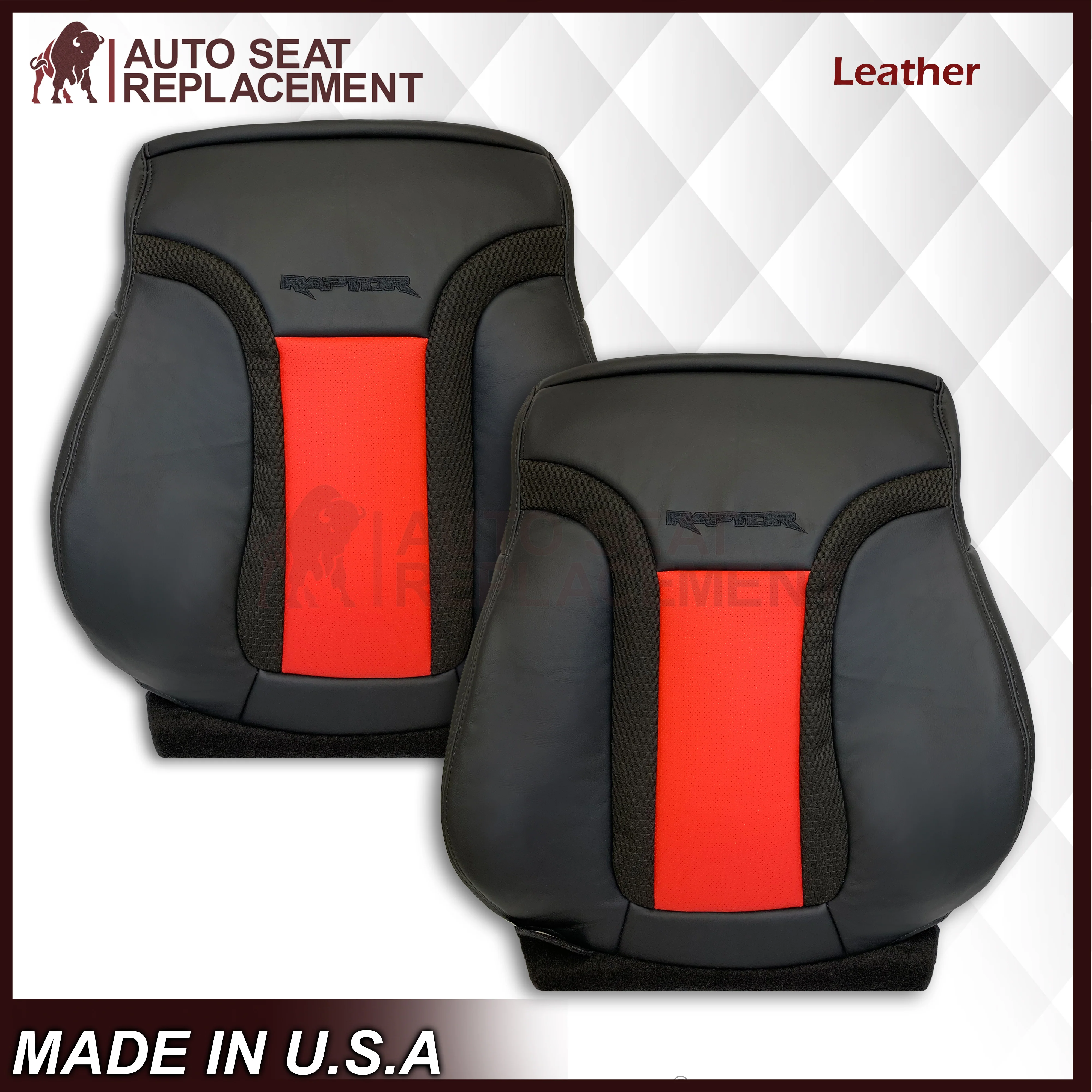 2010 - 2014 Ford F-150 Raptor Top or Bottom Perforated Seat Cover in 2 Tone Red-Black Choose: Leather or Vinyl - Image 39