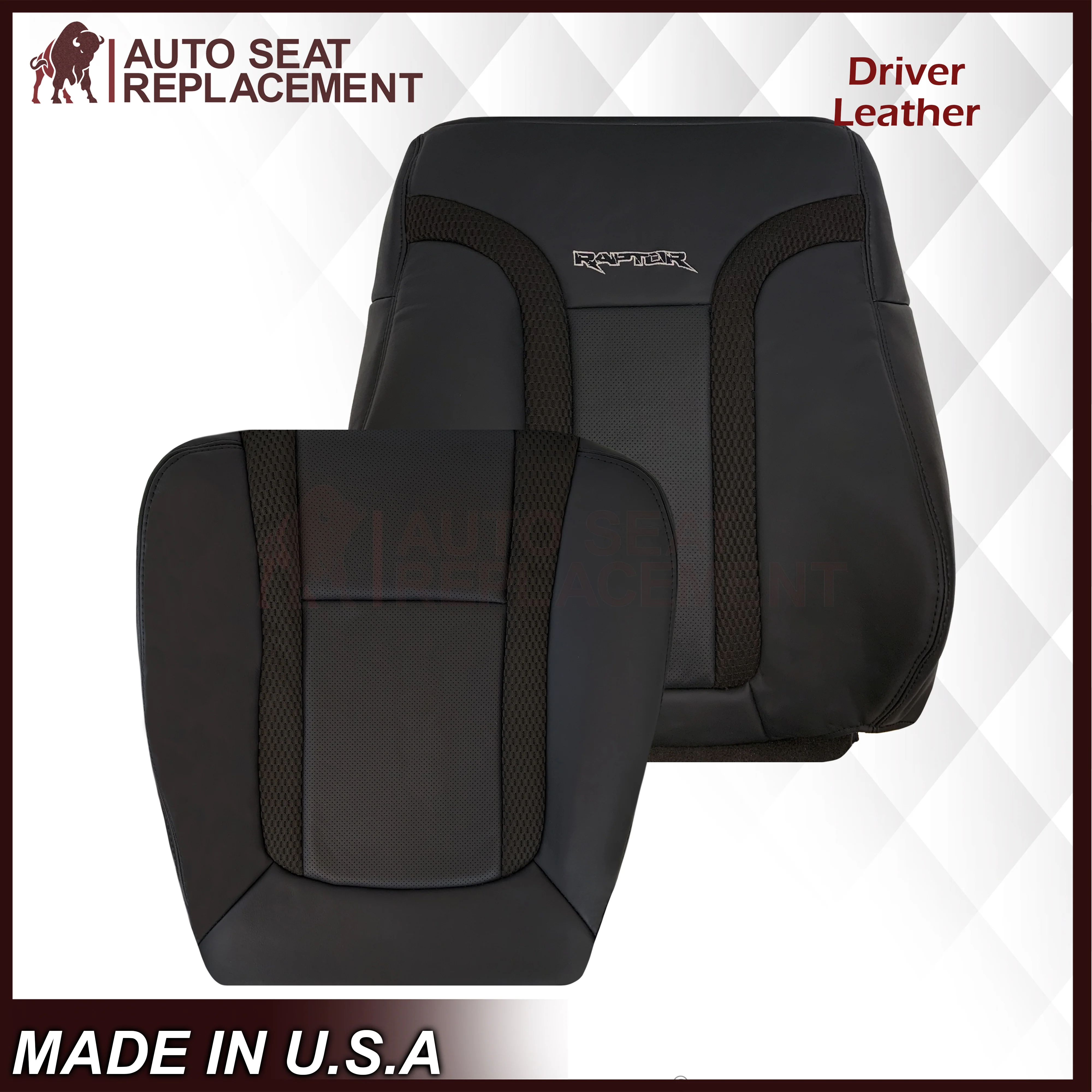 2010 - 2014 Ford F150 Raptor Perforated Seat Cover in Black With White Logo Choose: Leather or Vinyl - Image 11