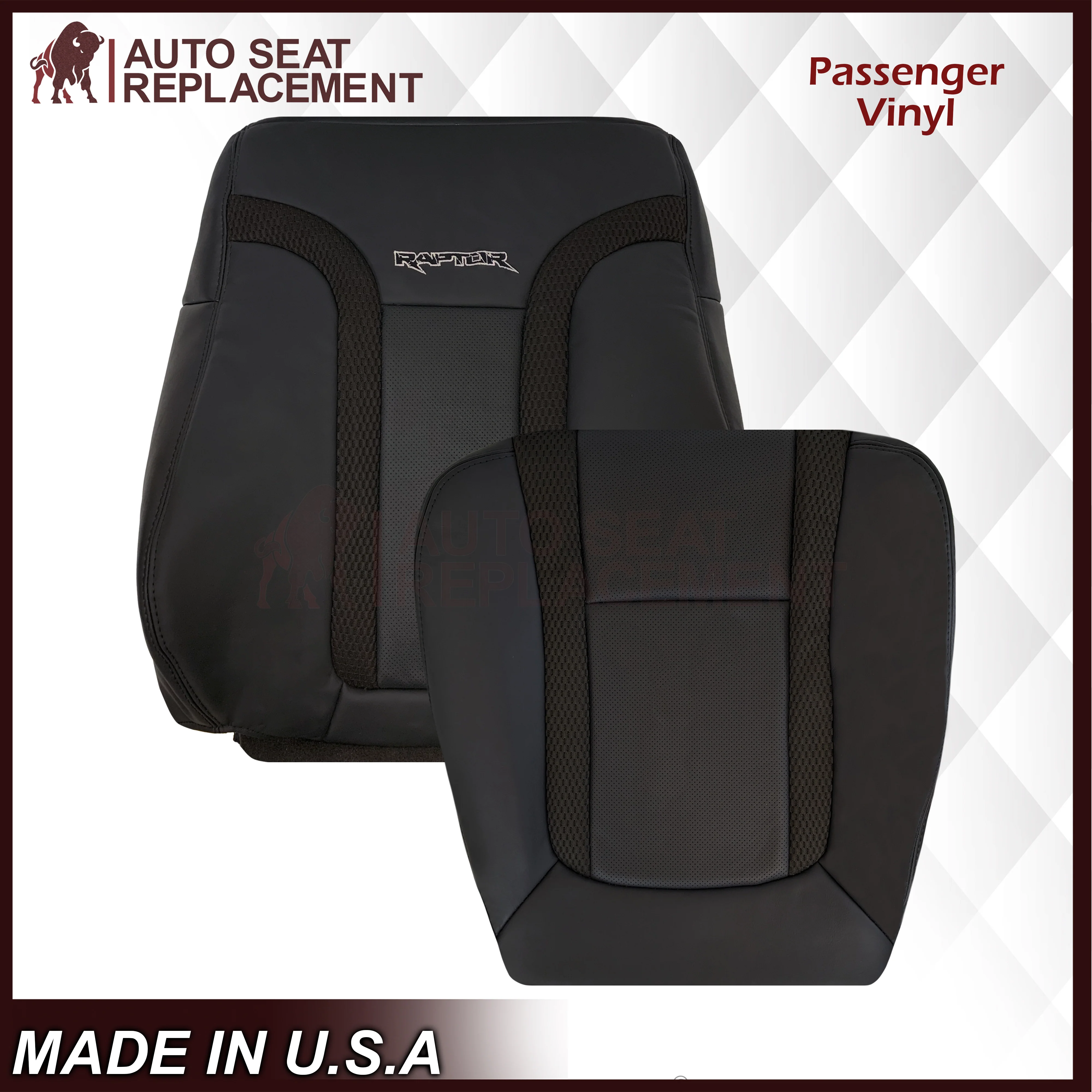 2010 - 2014 Ford F150 Raptor Perforated Seat Cover in Black With White Logo Choose: Leather or Vinyl - Image 13