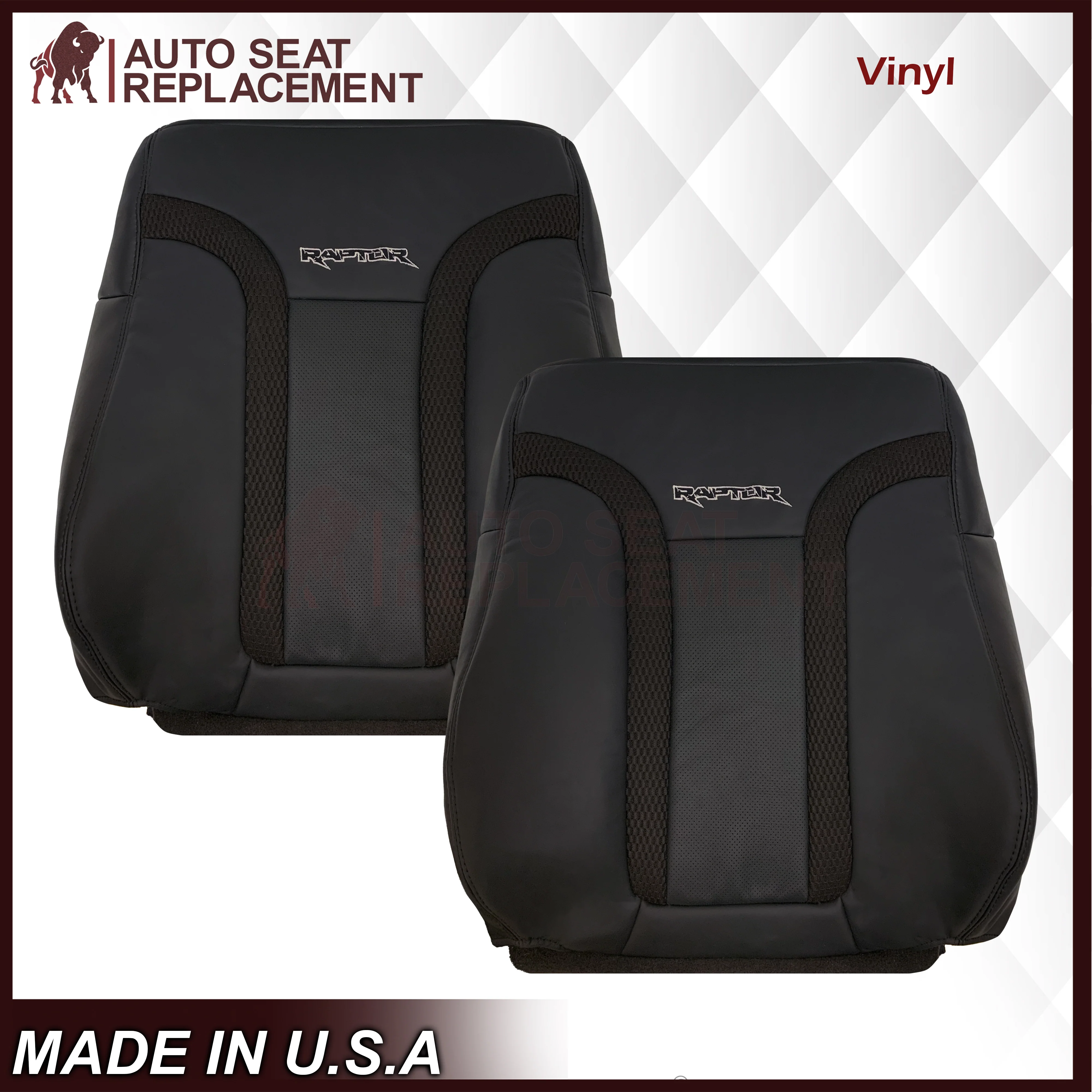 2010 - 2014 Ford F150 Raptor Perforated Seat Cover in Black With White Logo Choose: Leather or Vinyl - Image 17