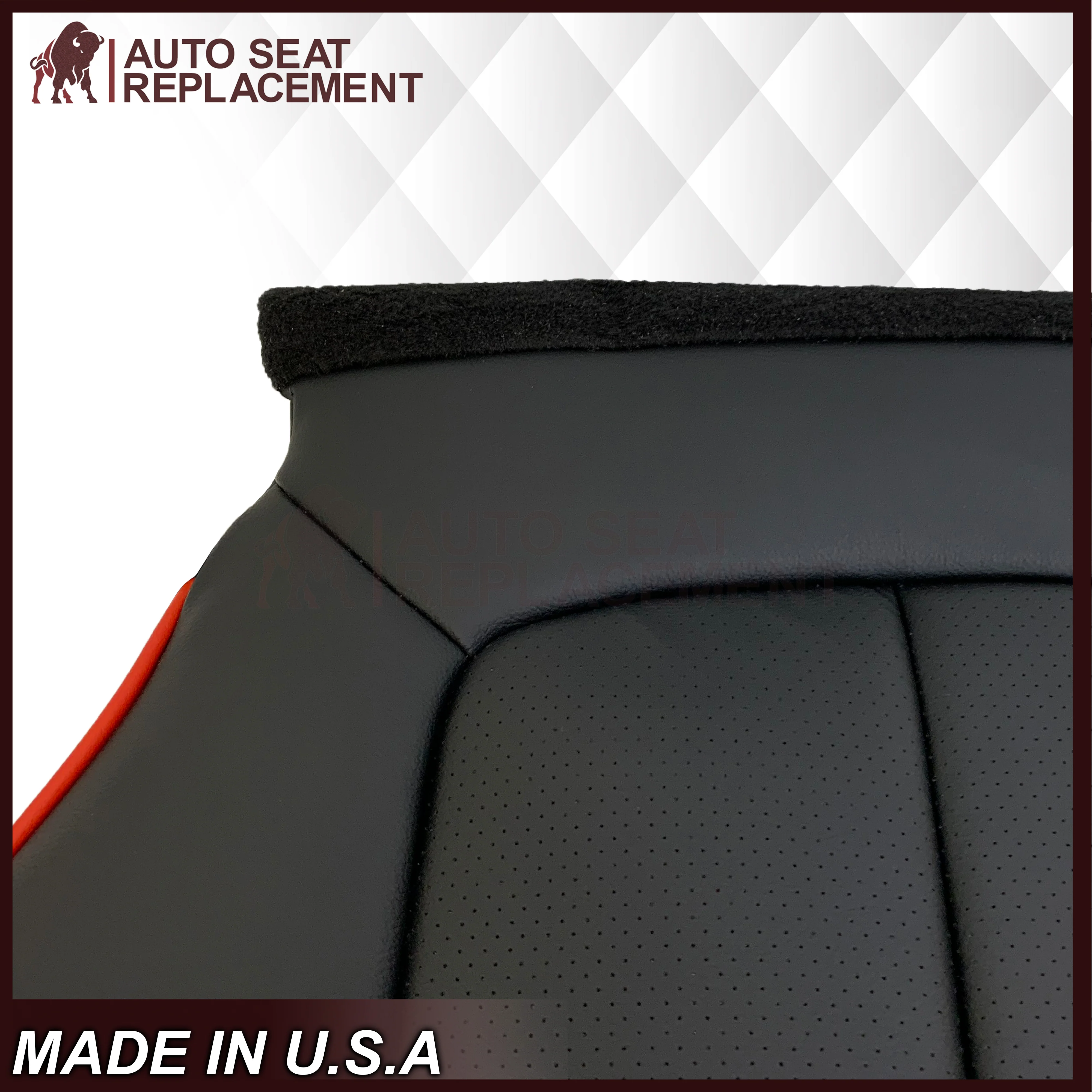 2011 - 2014 Ford F-150 Perforated Genuine Leather or Synthetic Leather Black W/ Red Pipping Seat Covers - Image 4