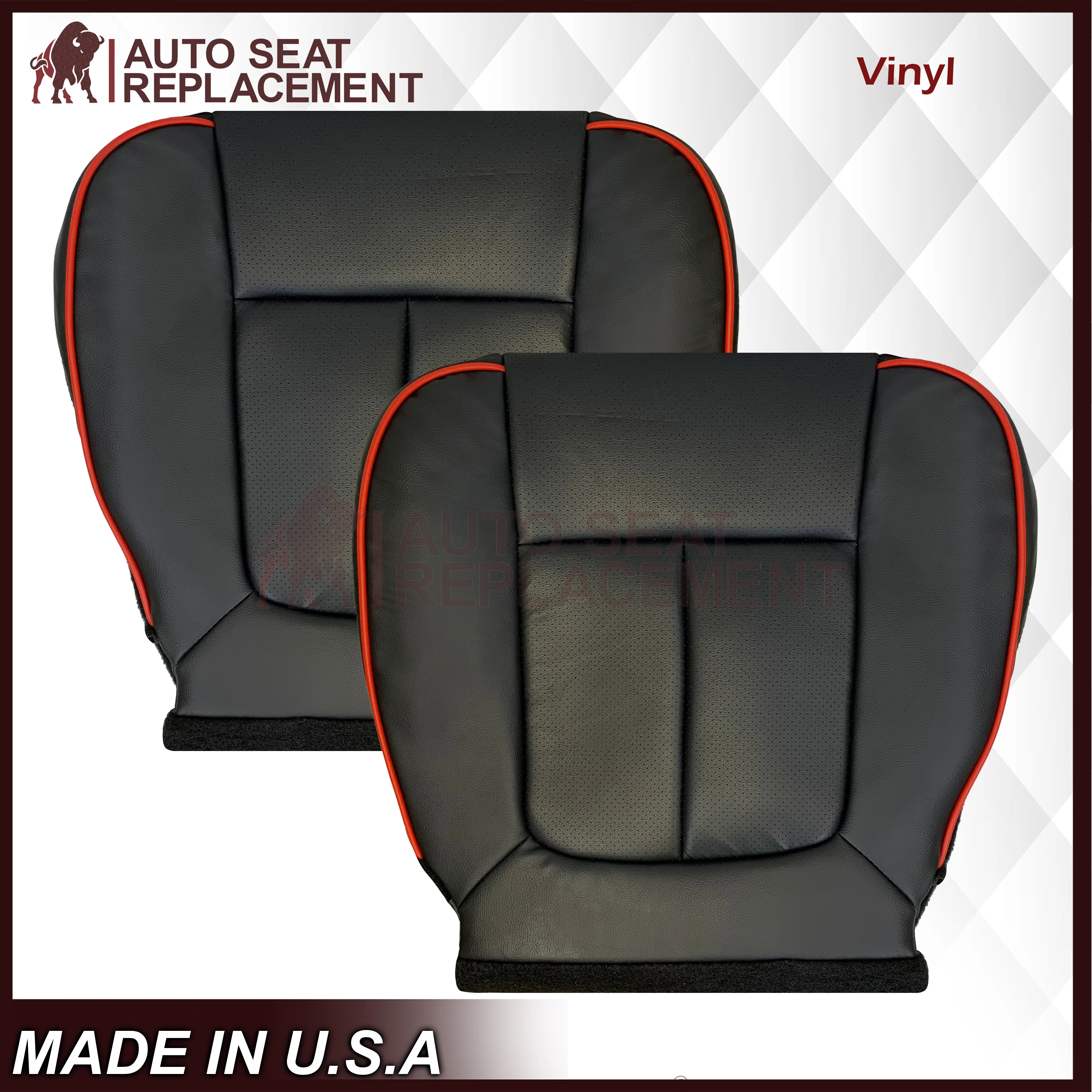 2011 - 2014 Ford F-150 Perforated Genuine Leather or Synthetic Leather Black W/ Red Pipping Seat Covers - Image 5