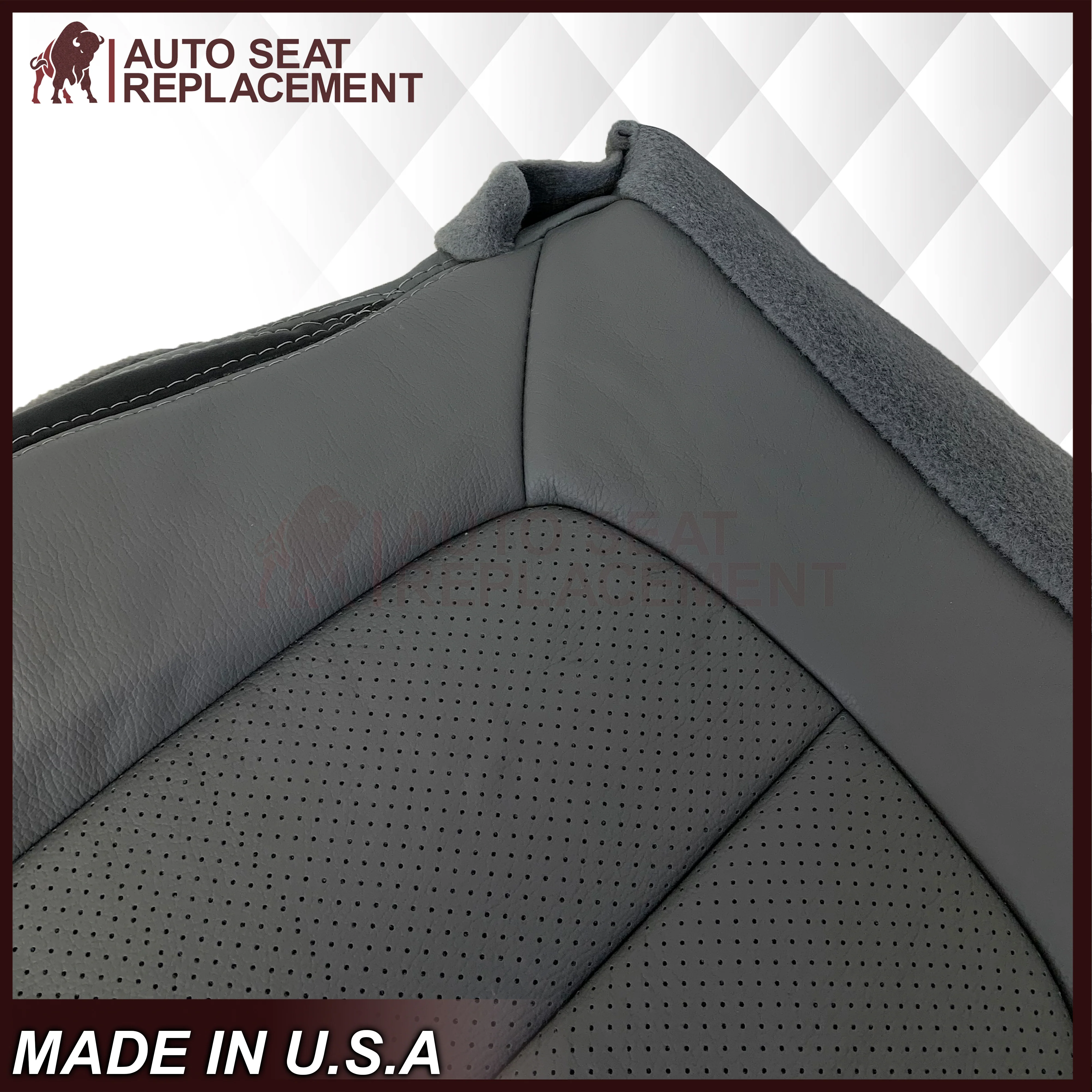 2011 - 2014 Ford F-150 Platinum Edition Perforated Genuine Leather or Synthetic Leather Steel Gray W/ Black Seat Covers - Image 16