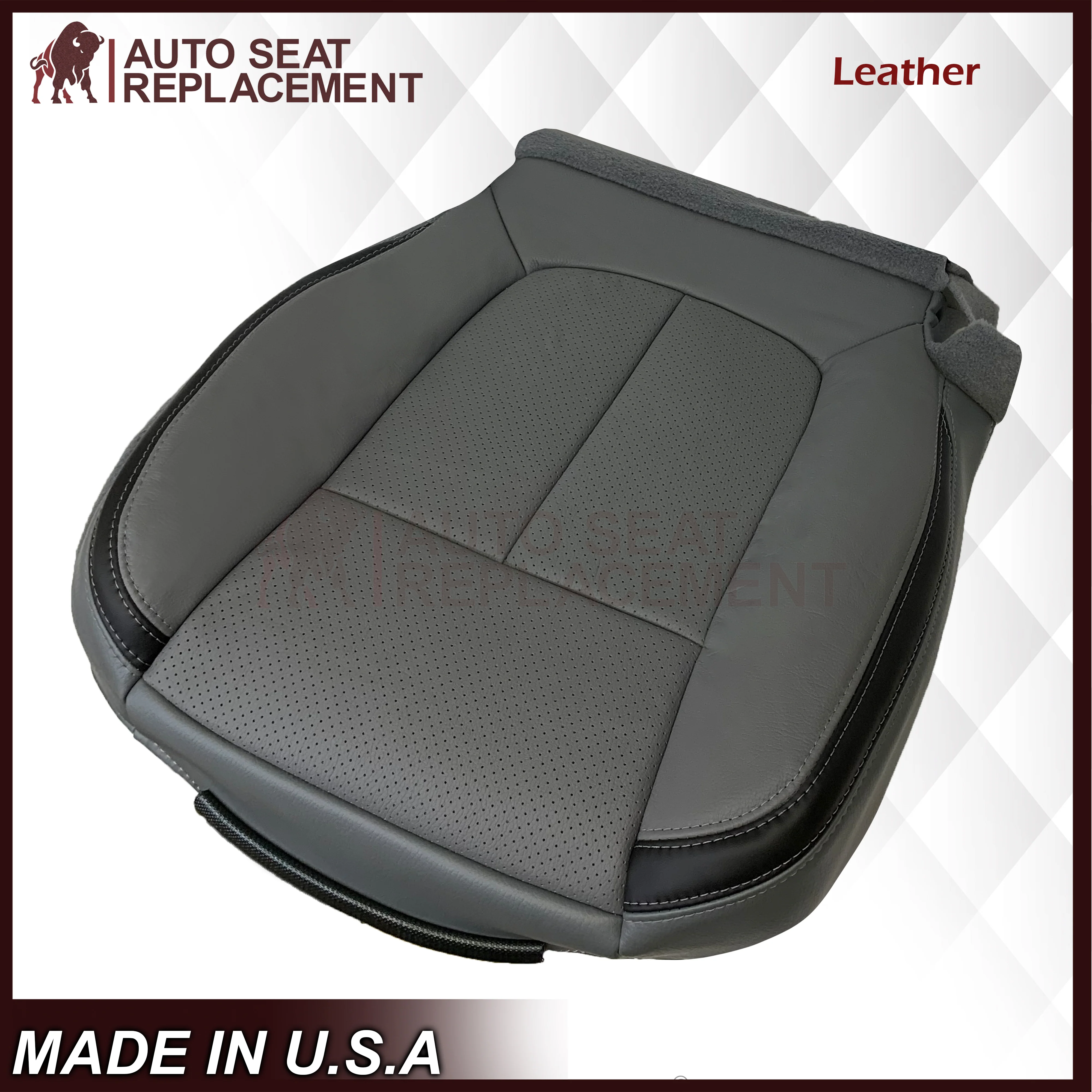 2011 - 2014 Ford F-150 Platinum Edition Perforated Genuine Leather or Synthetic Leather Steel Gray W/ Black Seat Covers - Image 4