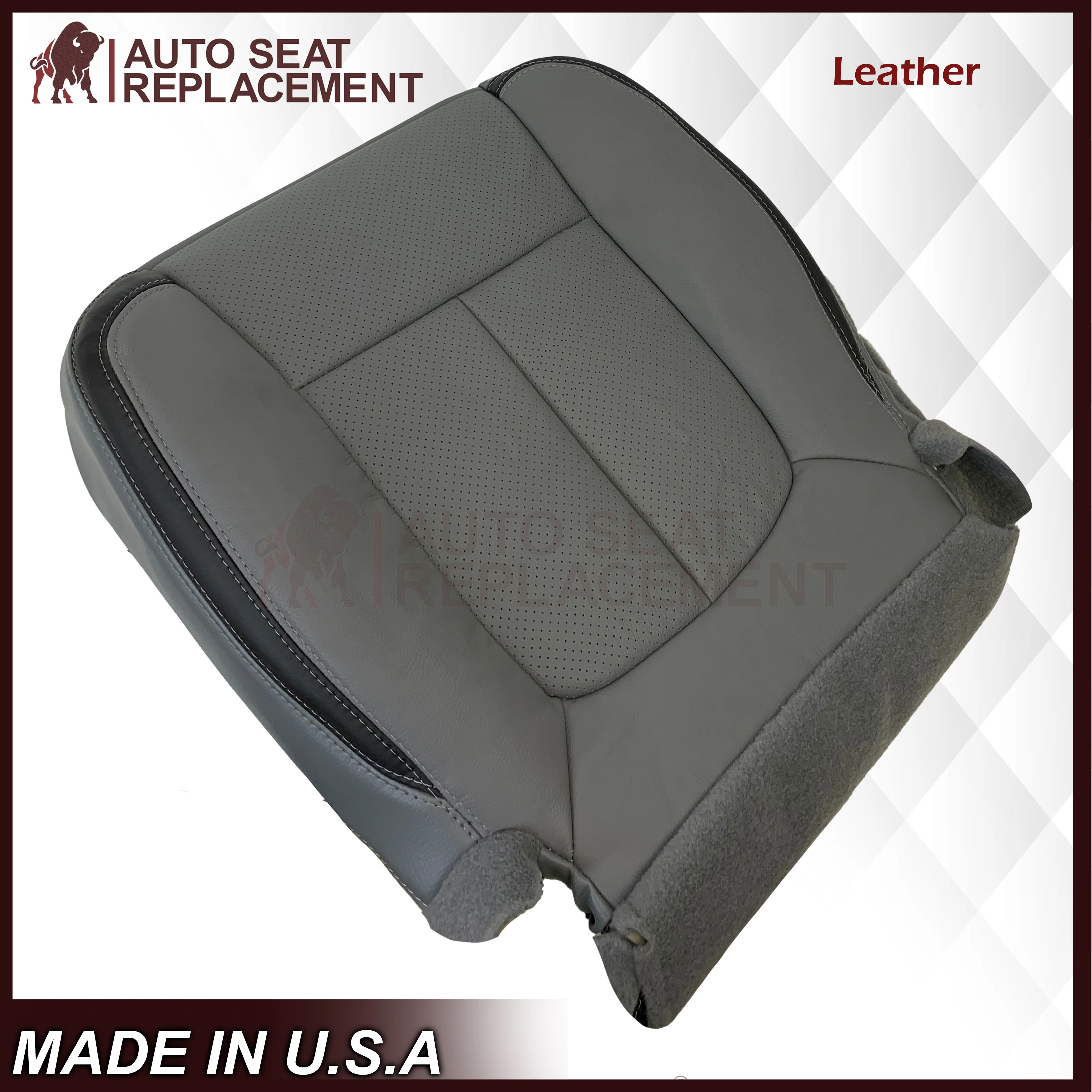 2011 - 2014 Ford F-150 Platinum Edition Perforated Genuine Leather or Synthetic Leather Steel Gray W/ Black Seat Covers - Image 6