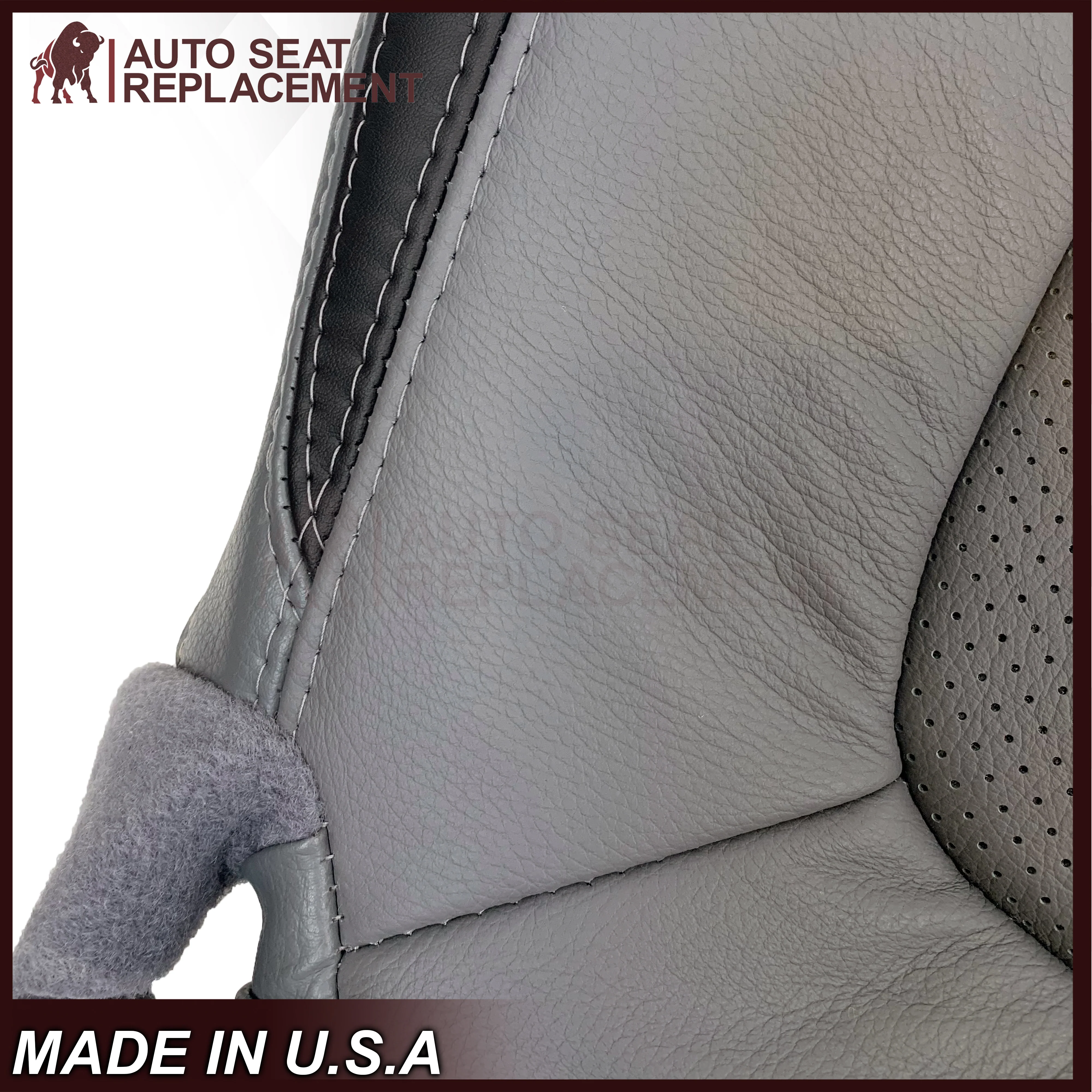 2011 - 2014 Ford F-150 Platinum Edition Perforated Genuine Leather or Synthetic Leather Steel Gray W/ Black Seat Covers - Image 24
