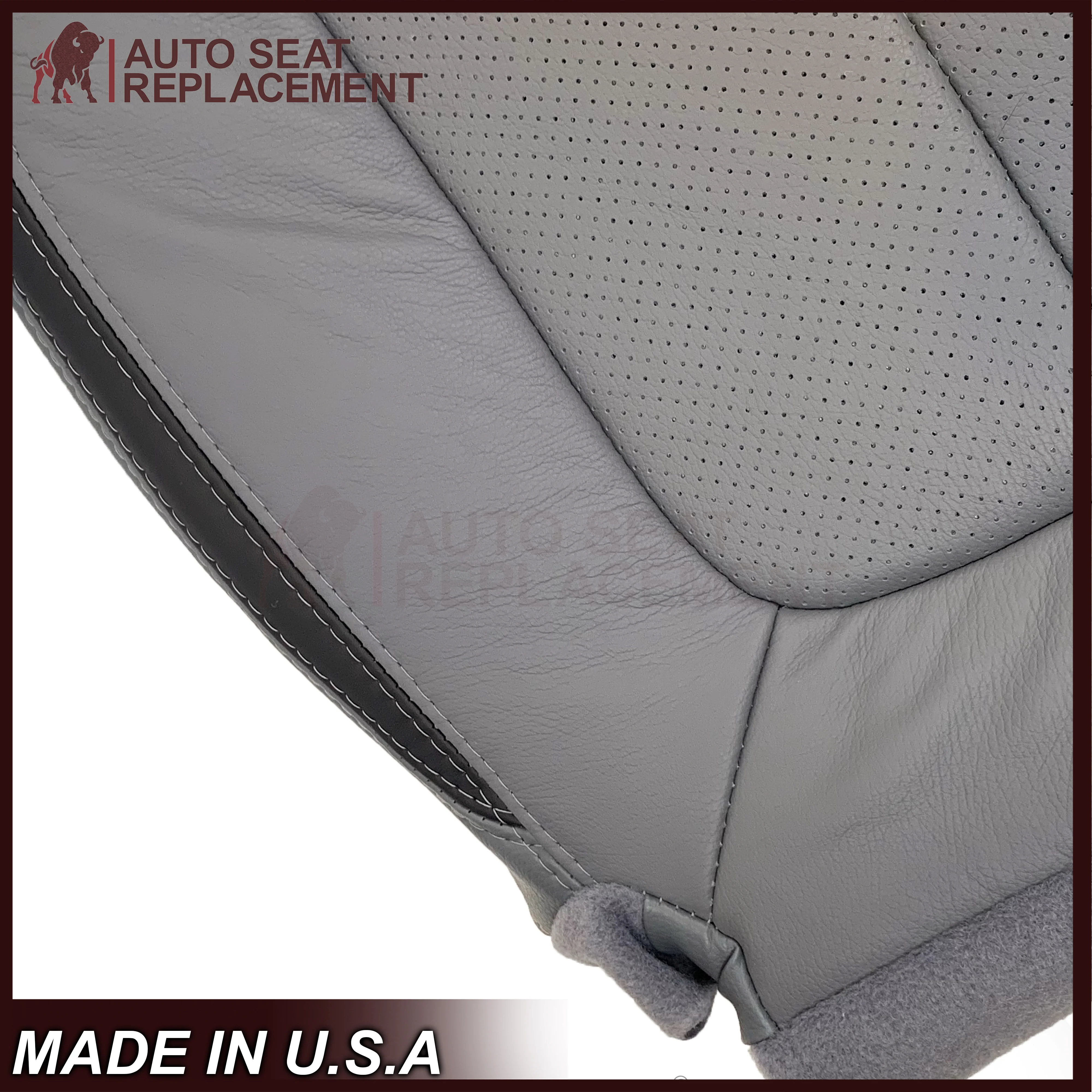 2011 - 2014 Ford F-150 Platinum Edition Perforated Genuine Leather or Synthetic Leather Steel Gray W/ Black Seat Covers - Image 26