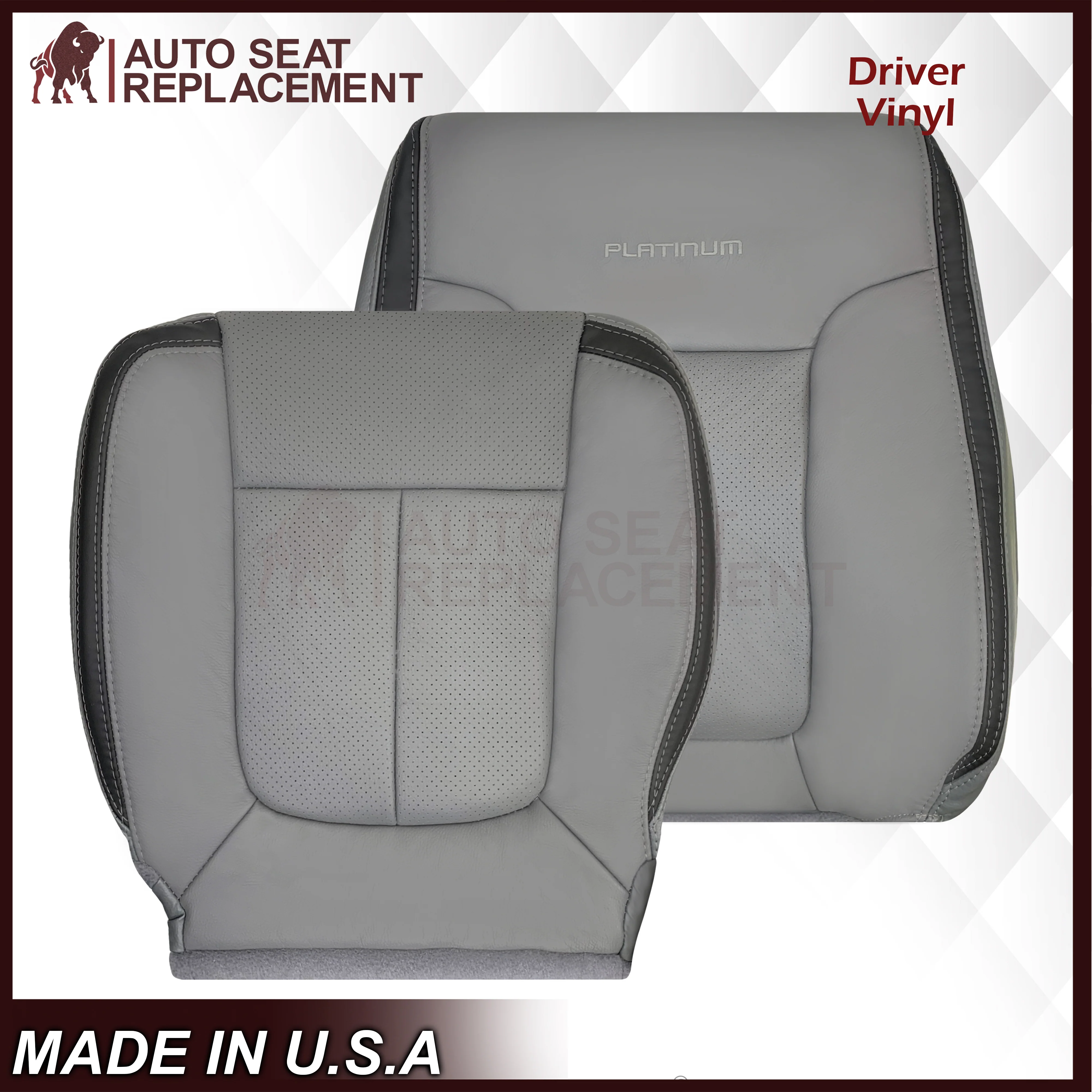 2011 - 2014 Ford F-150 Platinum Edition Perforated Genuine Leather or Synthetic Leather Steel Gray W/ Black Seat Covers - Image 28