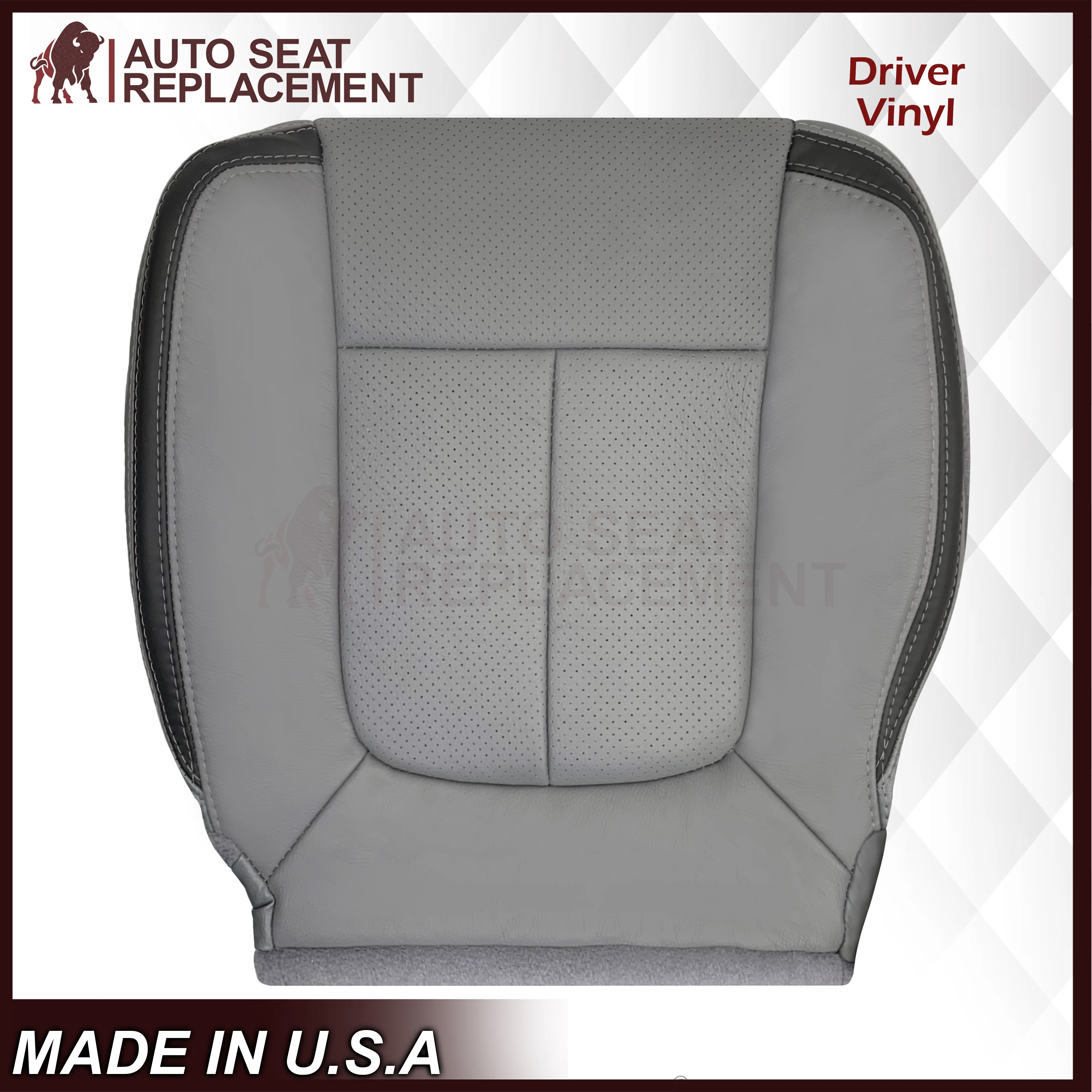 2011 - 2014 Ford F-150 Platinum Edition Perforated Genuine Leather or Synthetic Leather Steel Gray W/ Black Seat Covers - Image 7