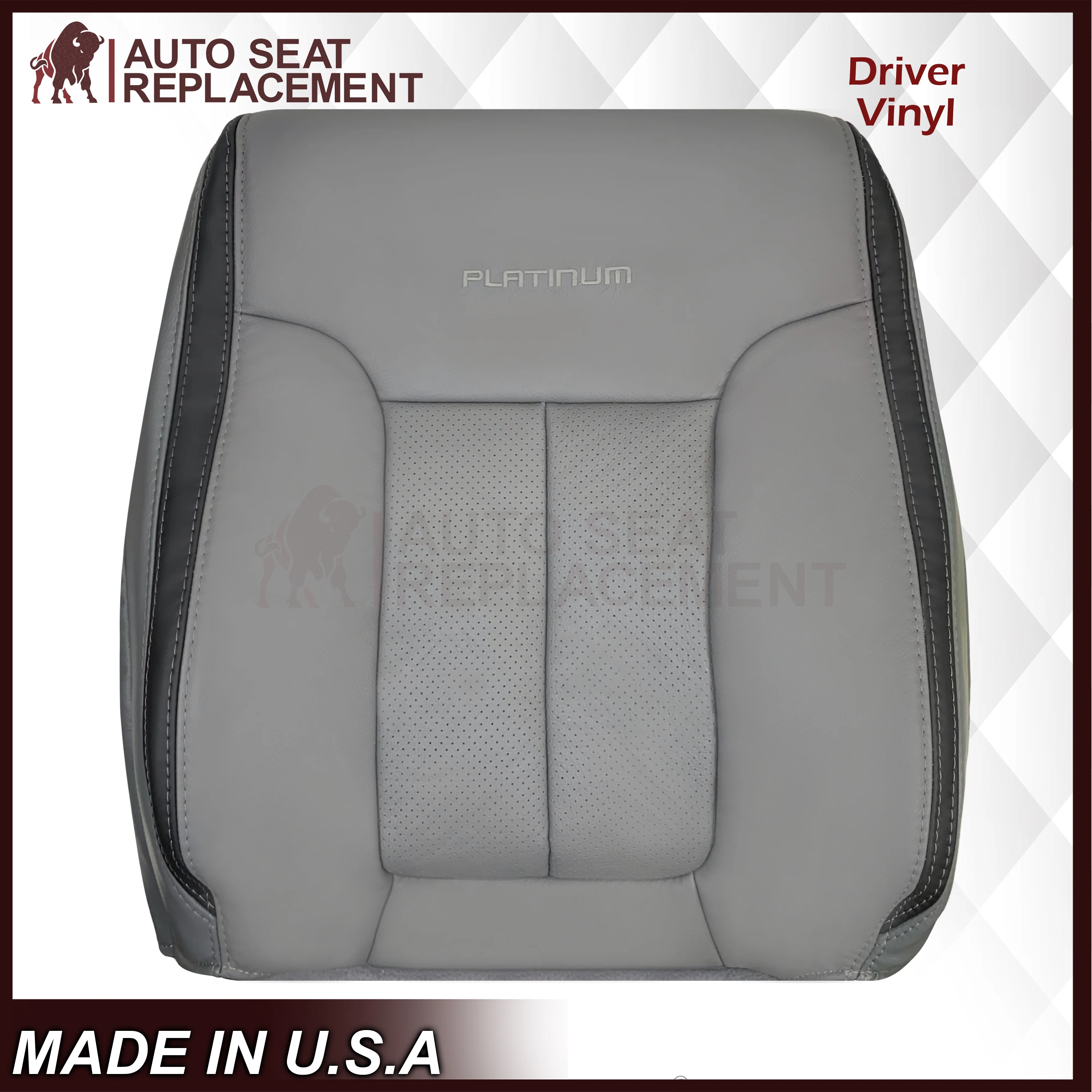 2011 - 2014 Ford F-150 Platinum Edition Perforated Genuine Leather or Synthetic Leather Steel Gray W/ Black Seat Covers - Image 9