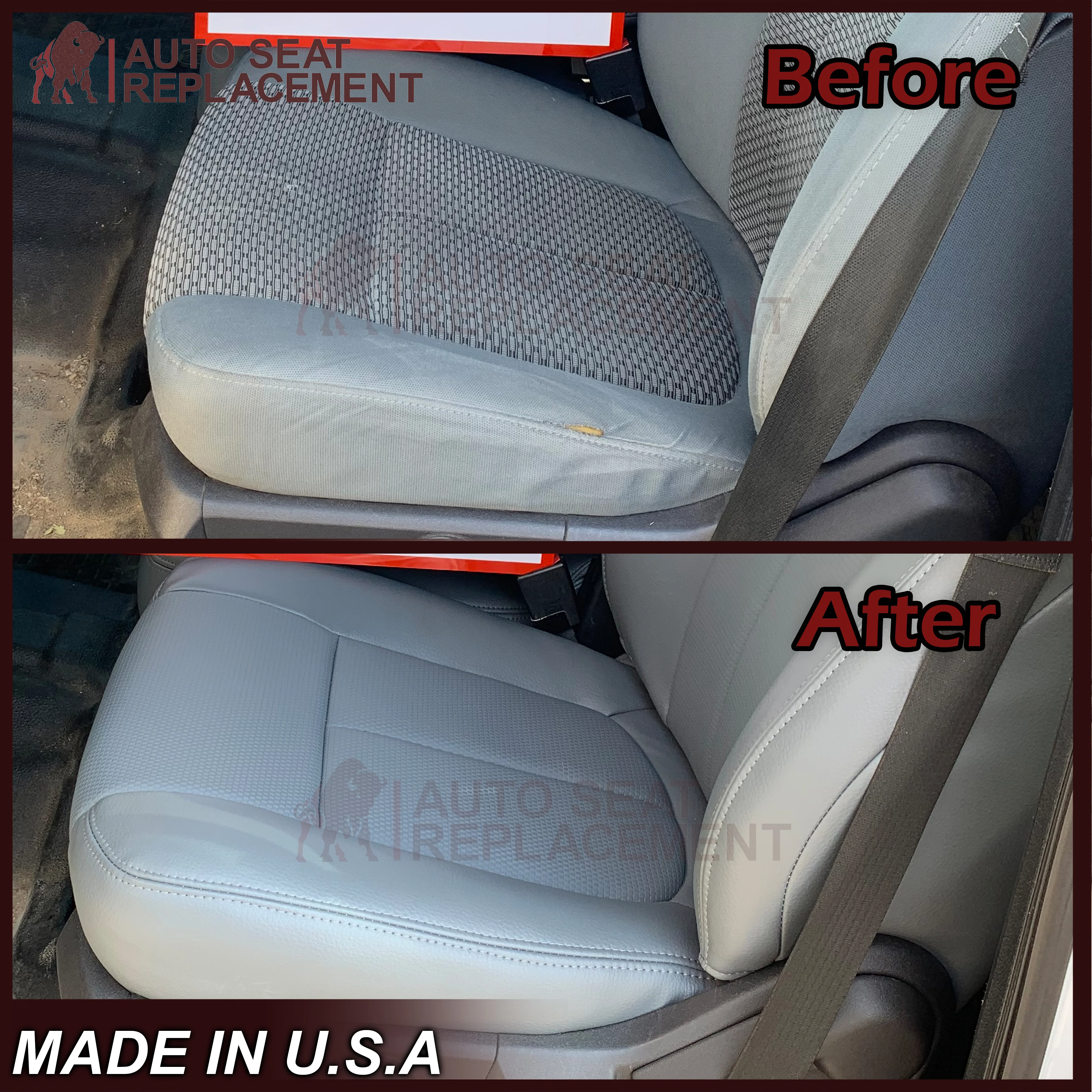 2011 - 2016 Ford F250 F350 XLT Super Duty Gray Cloth Replacement Front Seat Covers - Image 6
