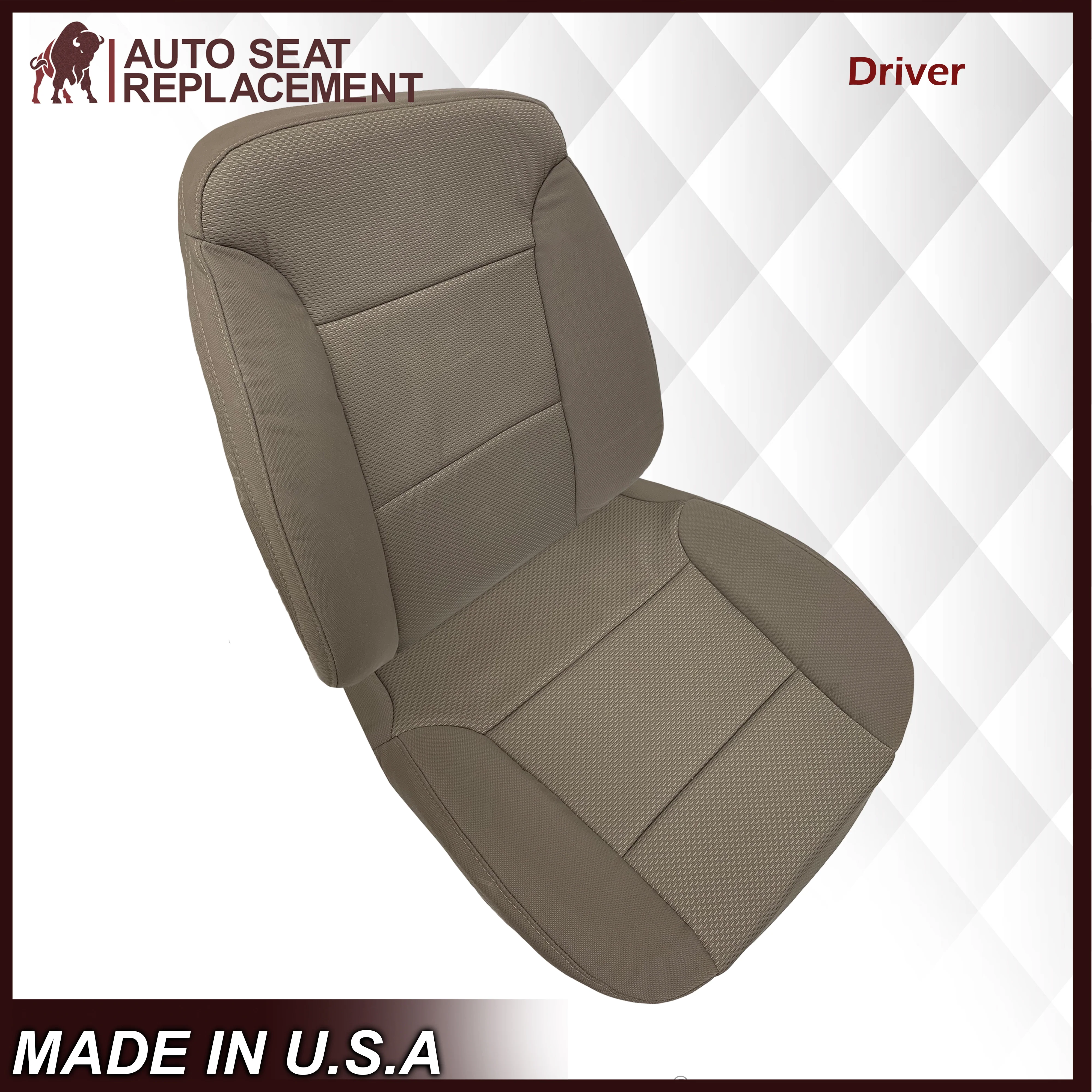 2014 2015 2016 2017 2018 2019 Chevy Silverado & GMC Sierra WORK TRUCK Cloth Fabric Seat Cover Replacement in Dune Tan, Dark Ash Gray, OR Jet Black - Image 7