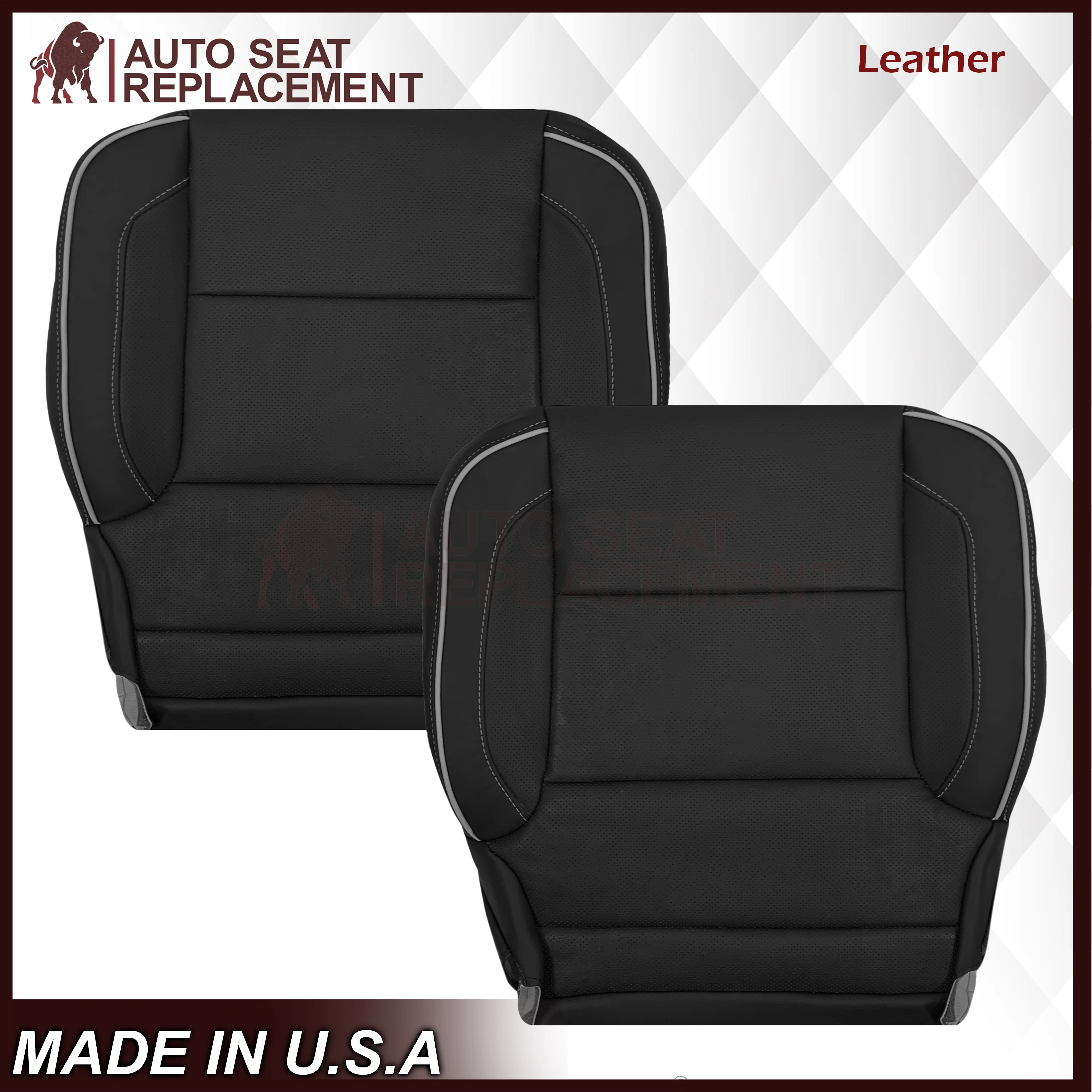 2014-2019 Chevy Silverado 1500 2500HD 3500HD High Country Replacement Perforated Genuine Leather OR Synthetic Leather Seat Covers: Black - Image 15
