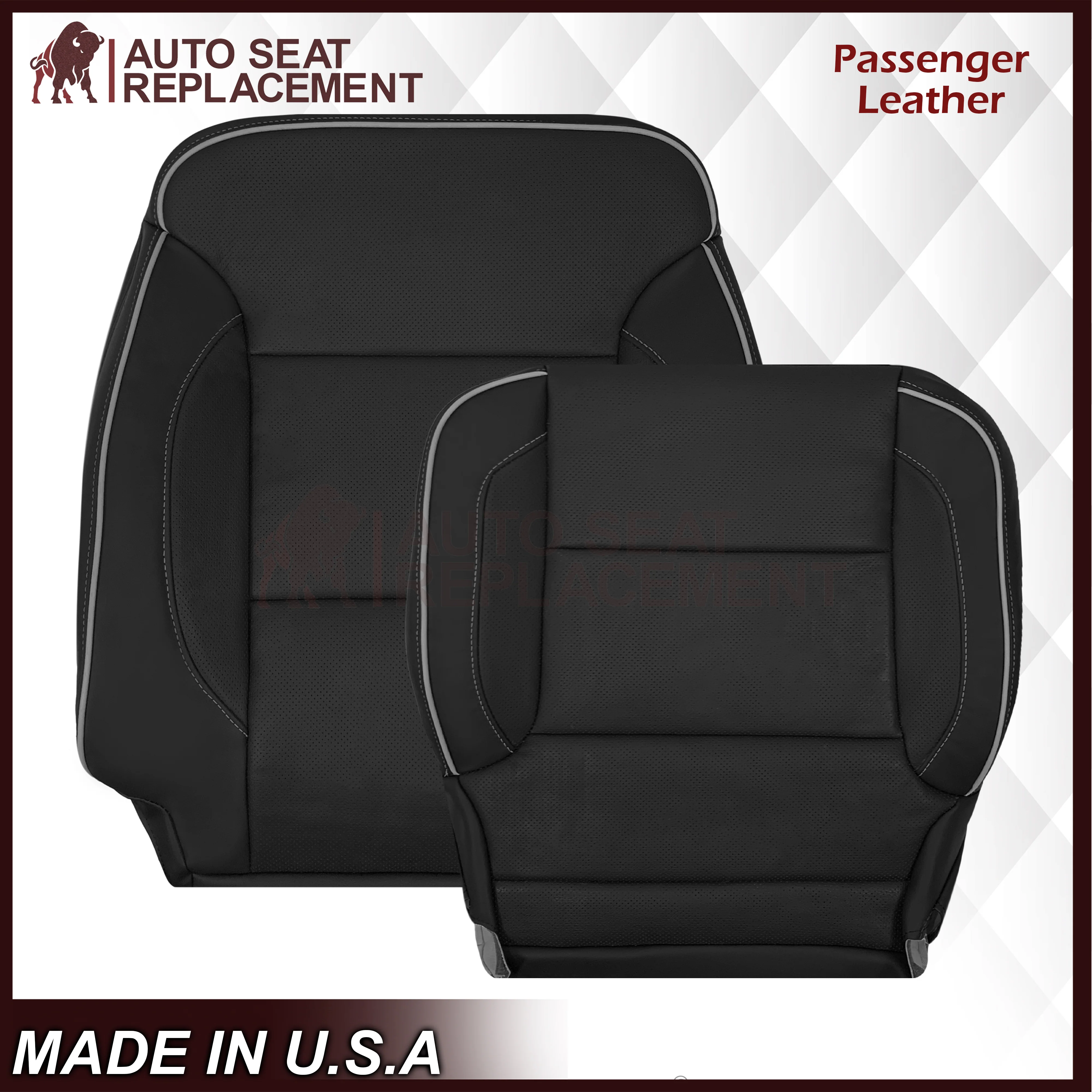 2014-2019 Chevy Silverado 1500 2500HD 3500HD High Country Replacement Perforated Genuine Leather OR Synthetic Leather Seat Covers: Black - Image 19