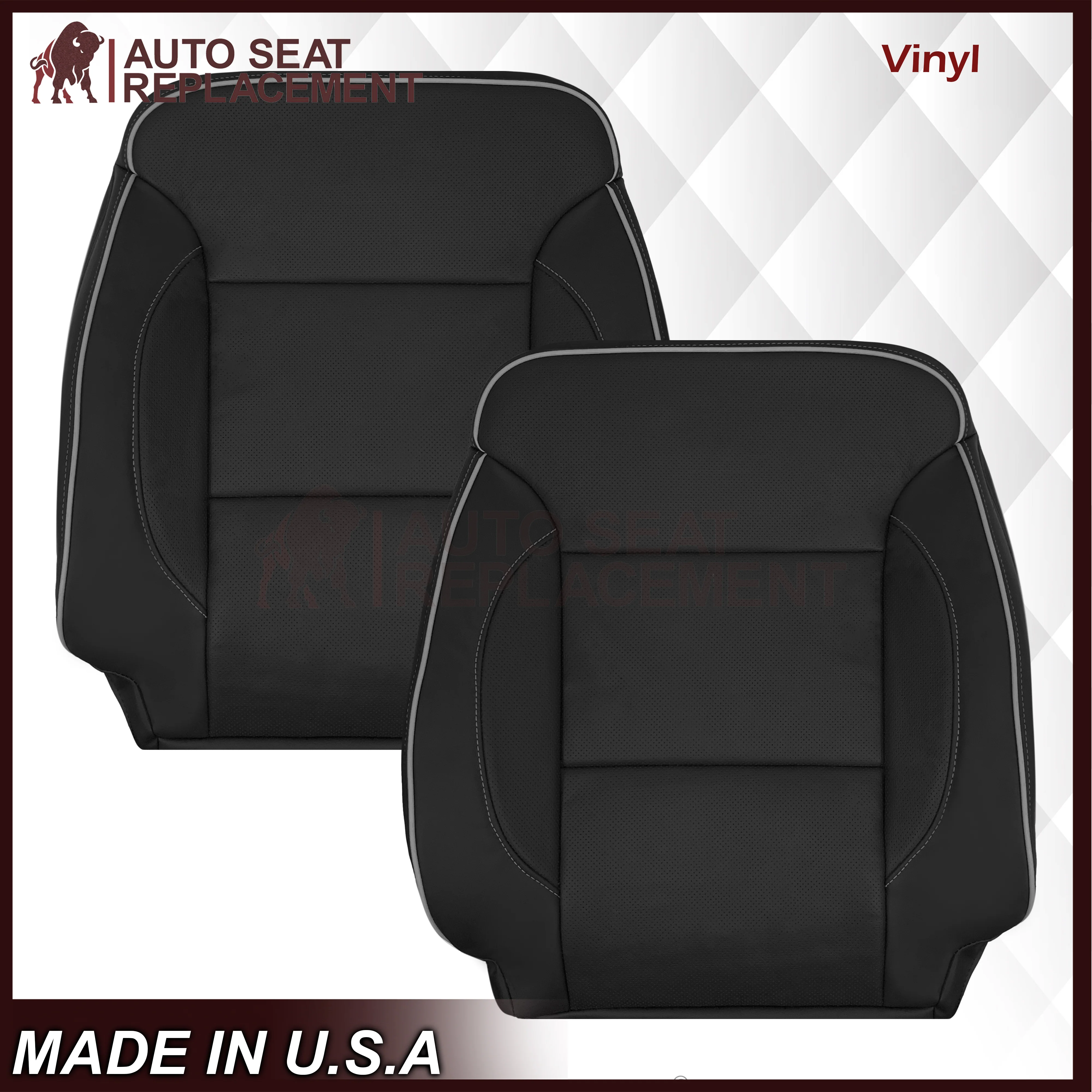 2014-2019 Chevy Silverado 1500 2500HD 3500HD High Country Replacement Perforated Genuine Leather OR Synthetic Leather Seat Covers: Black - Image 26