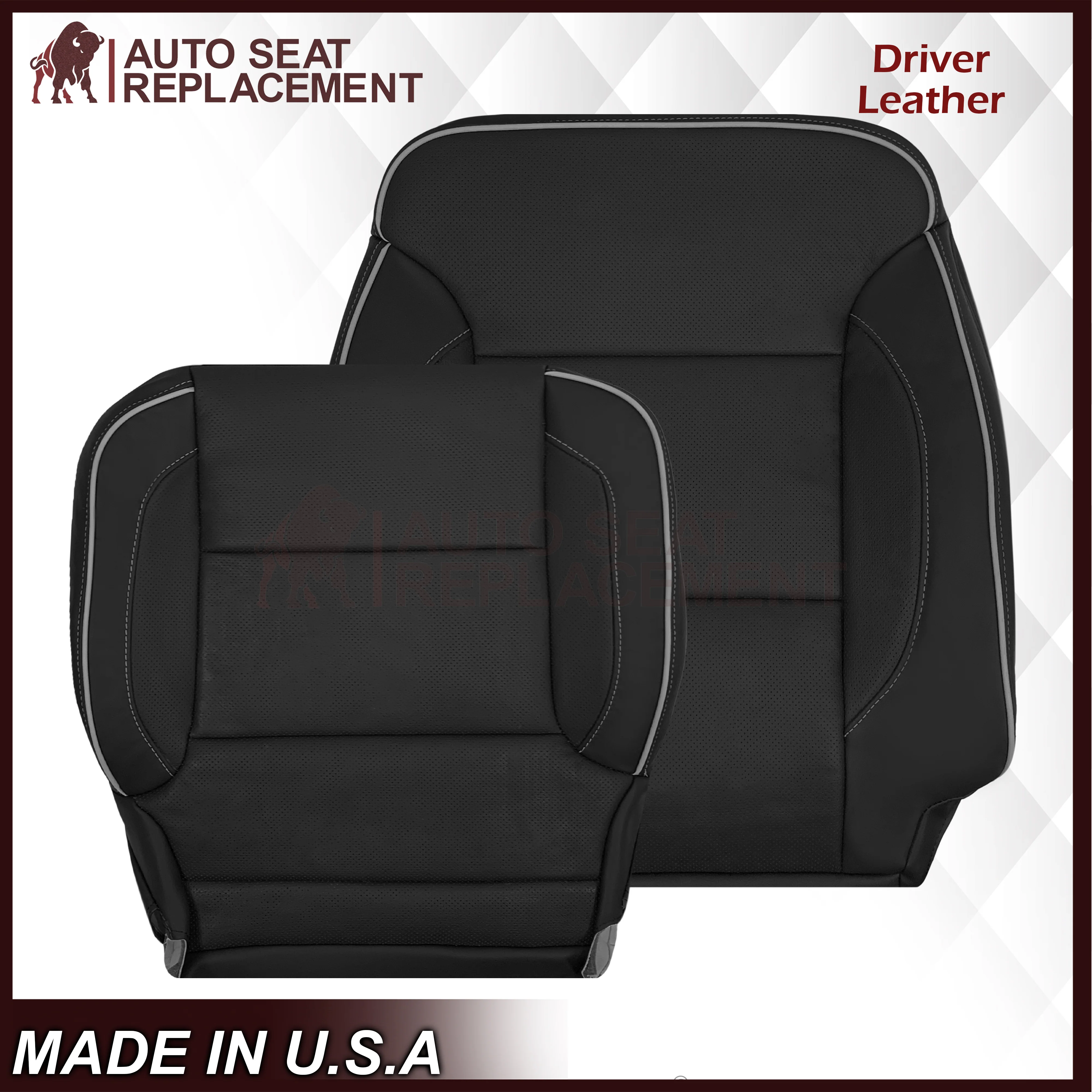 2014-2019 Chevy Silverado 1500 2500HD 3500HD High Country Replacement Perforated Genuine Leather OR Synthetic Leather Seat Covers: Black - Image 3