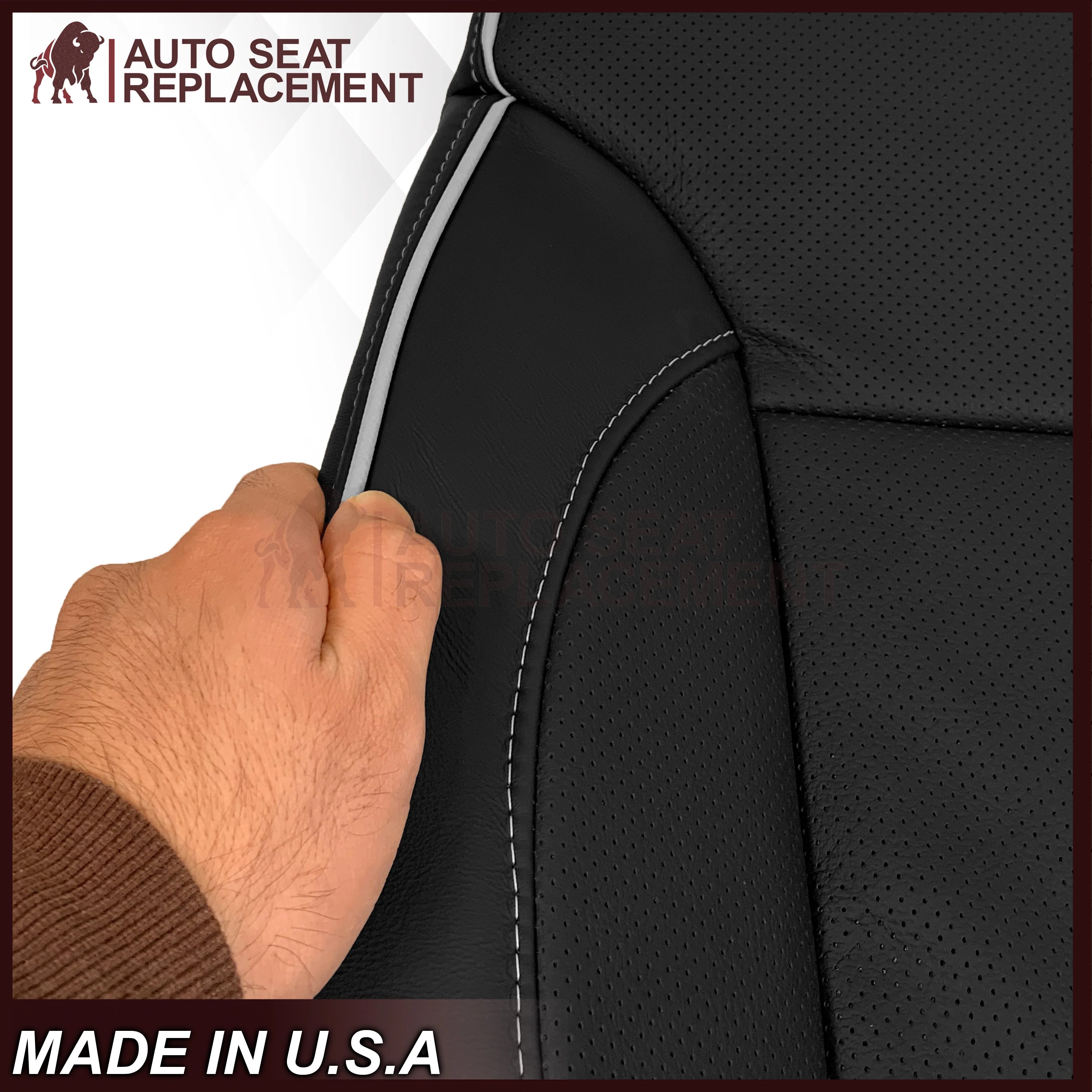 2014-2019 Chevy Silverado 1500 2500HD 3500HD High Country Replacement Perforated Genuine Leather OR Synthetic Leather Seat Covers: Black - Image 4