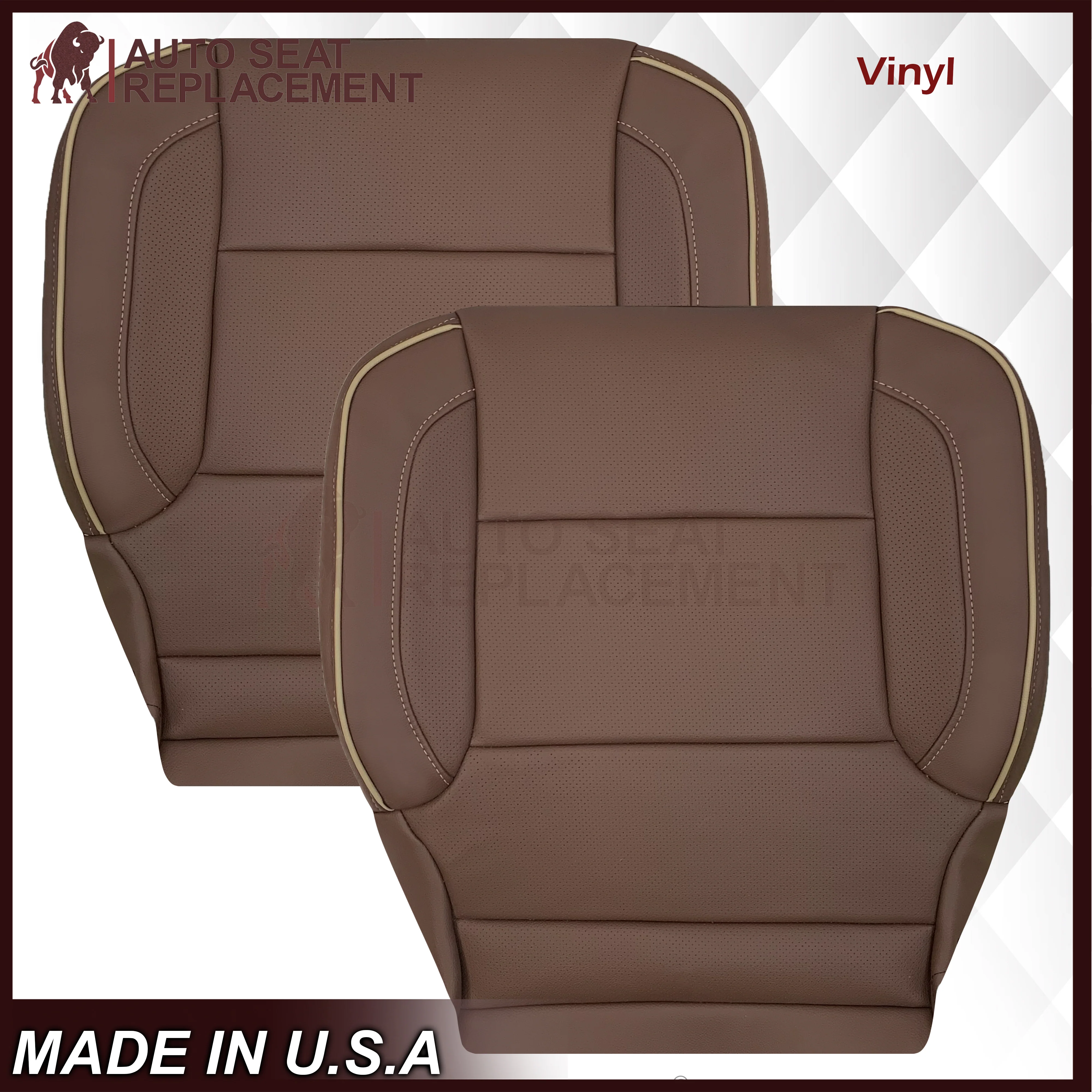 2014-2019 Chevy Silverado 1500 2500HD 3500HD High Country Replacement Perforated Genuine Leather OR Synthetic Leather Seat Covers: Brown - Image 16