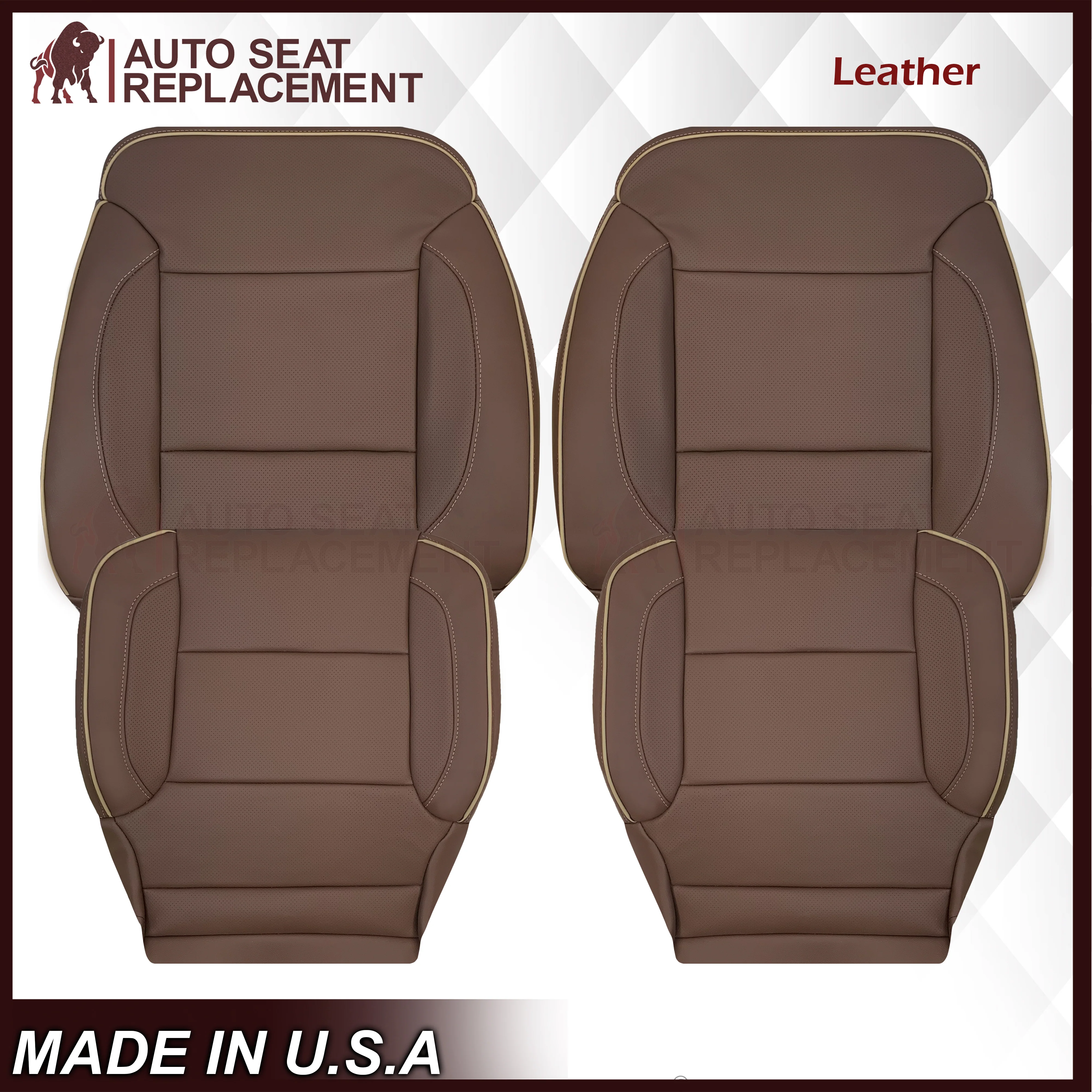 2014-2019 Chevy Silverado 1500 2500HD 3500HD High Country Replacement Perforated Genuine Leather OR Synthetic Leather Seat Covers: Brown - Image 20