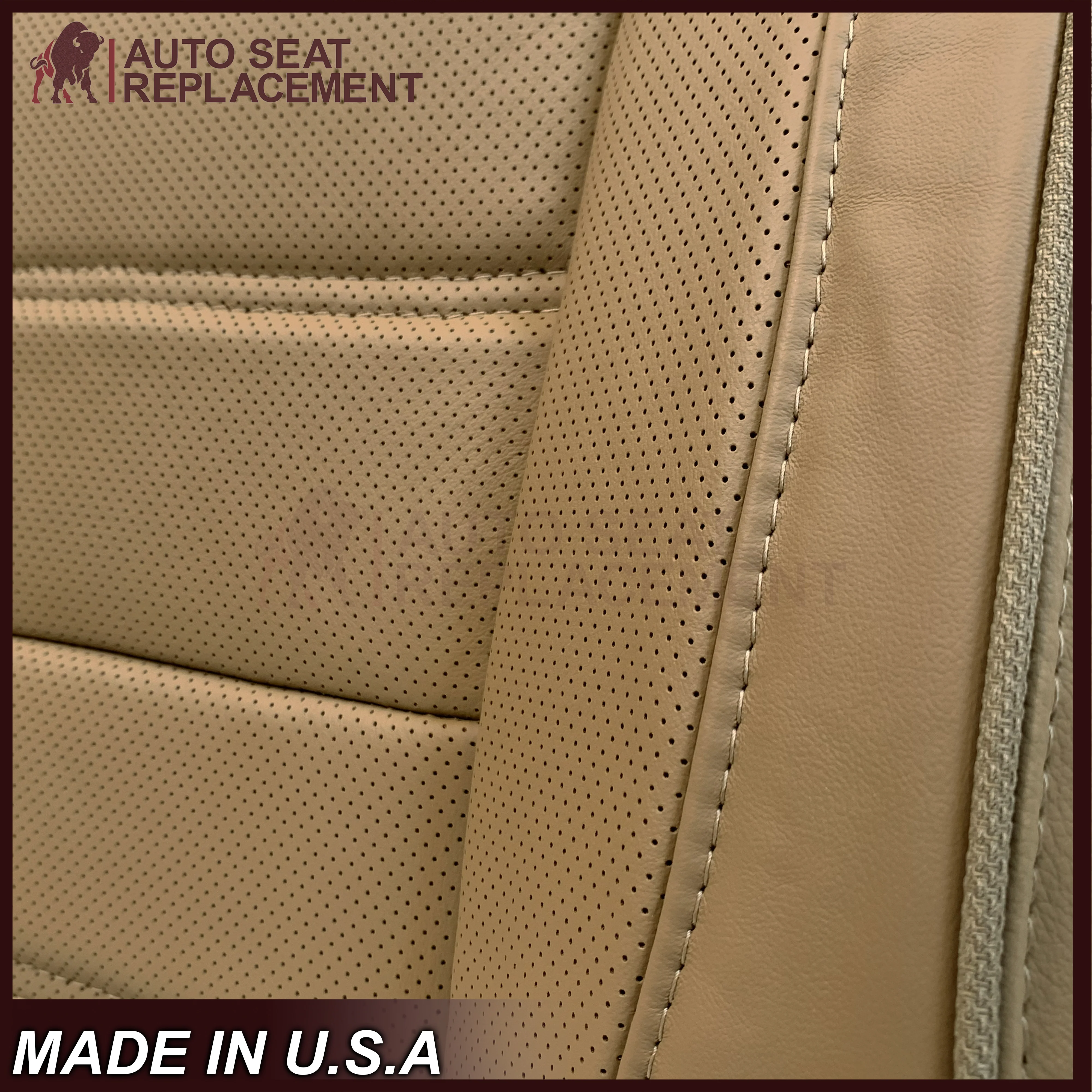 2014-2019 GMC Sierra Denali Perforated Genuine Leather Replacement Seat Cover In Dune Tan - Image 15