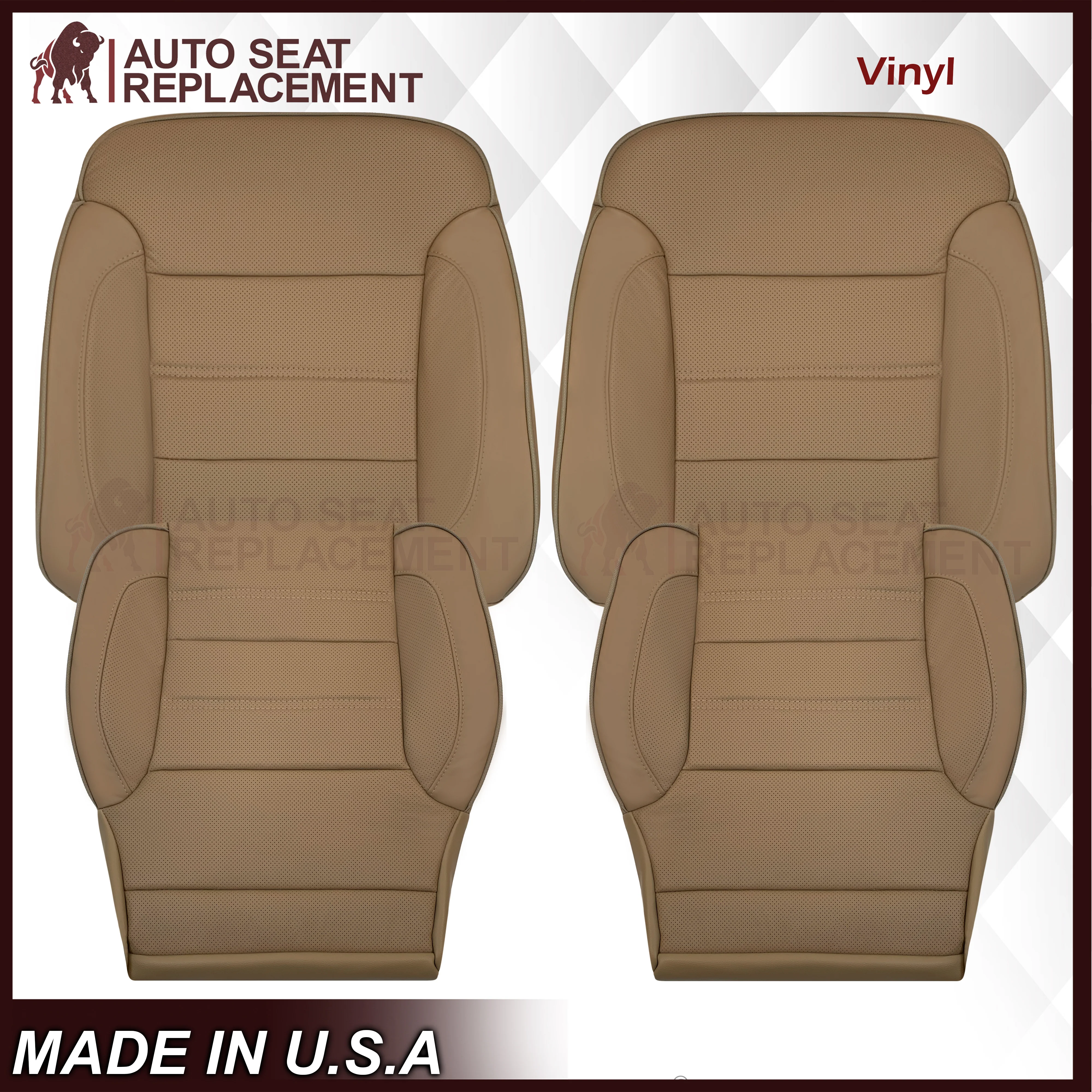 2014-2019 GMC Sierra Denali Perforated Genuine Leather Replacement Seat Cover In Dune Tan - Image 31