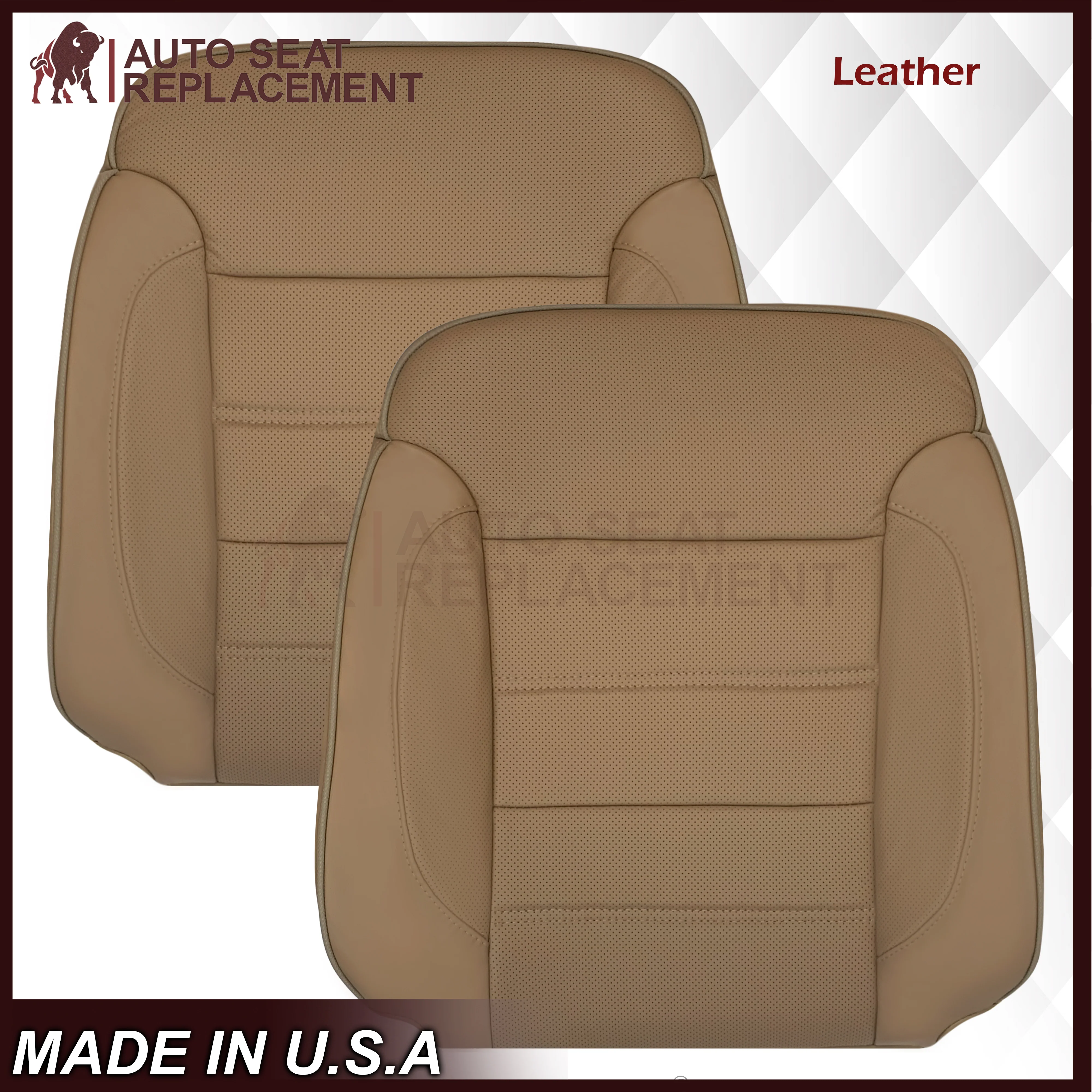 2014-2019 GMC Sierra Denali Perforated Genuine Leather Replacement Seat Cover In Dune Tan - Image 36