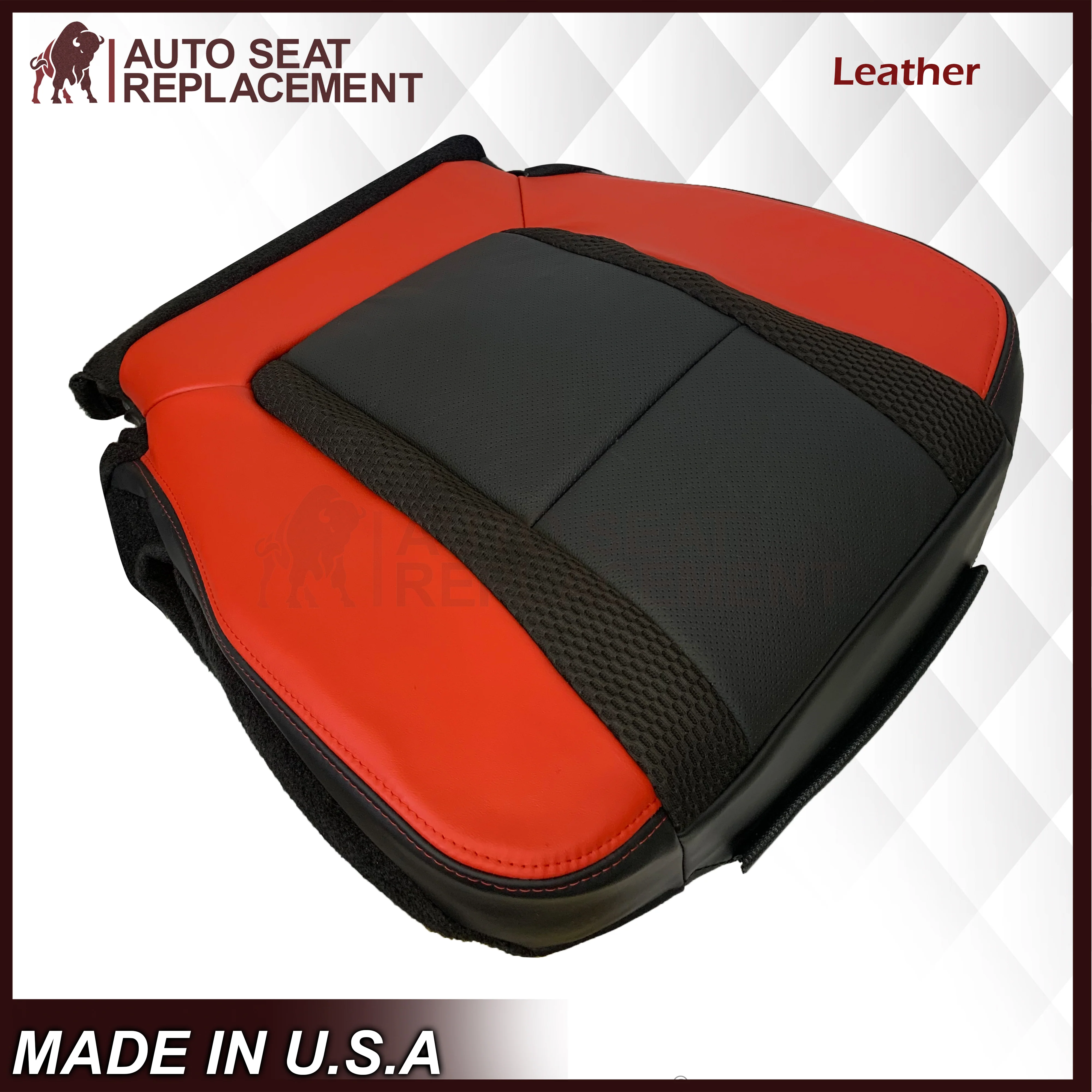 2014 Ford F-150 Raptor SVT Top or Bottom Perforated Seat Cover in 2 Tone Red-Black Choose: Leather or Vinyl - Image 10