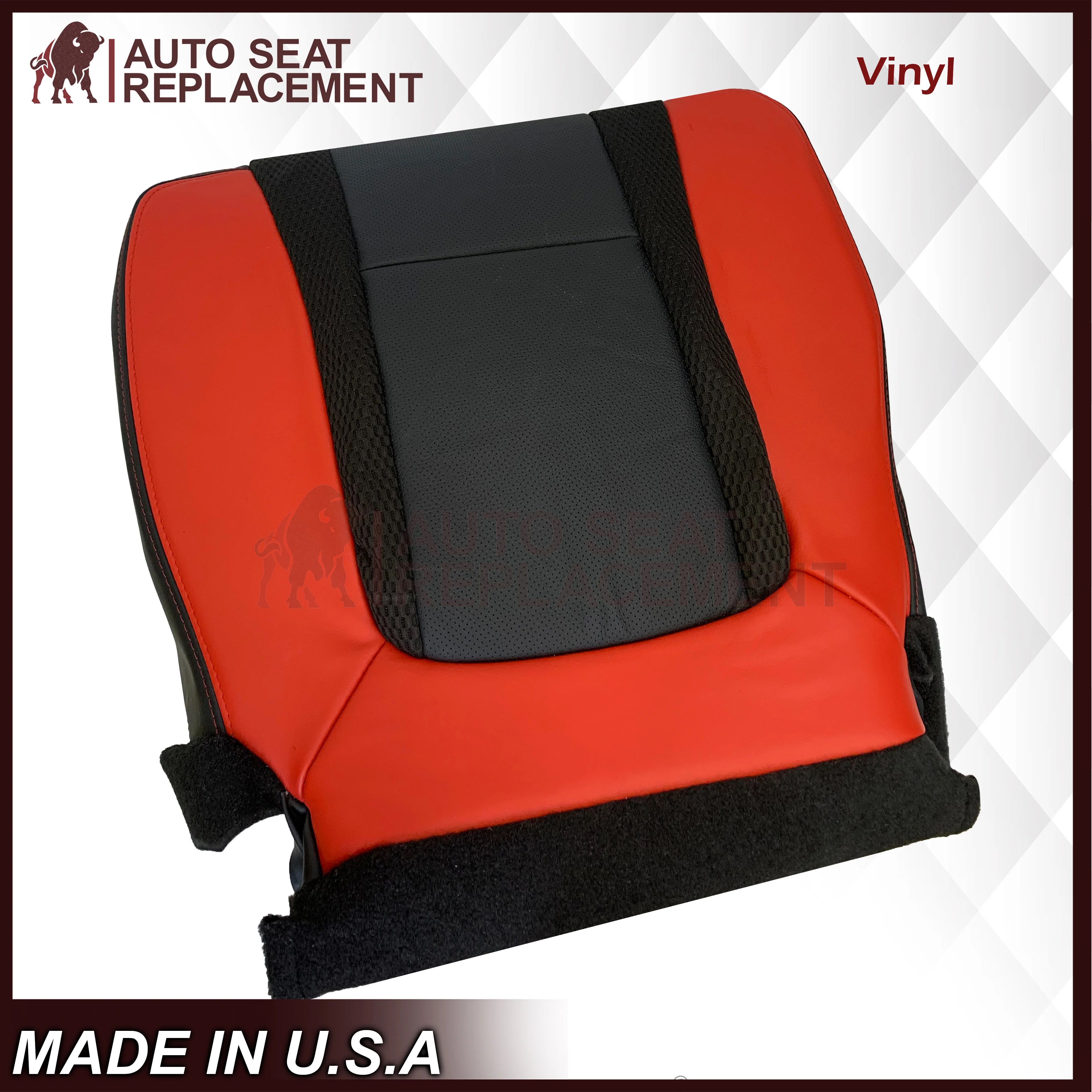 2014 Ford F-150 Raptor SVT Top or Bottom Perforated Seat Cover in 2 Tone Red-Black Choose: Leather or Vinyl - Image 15