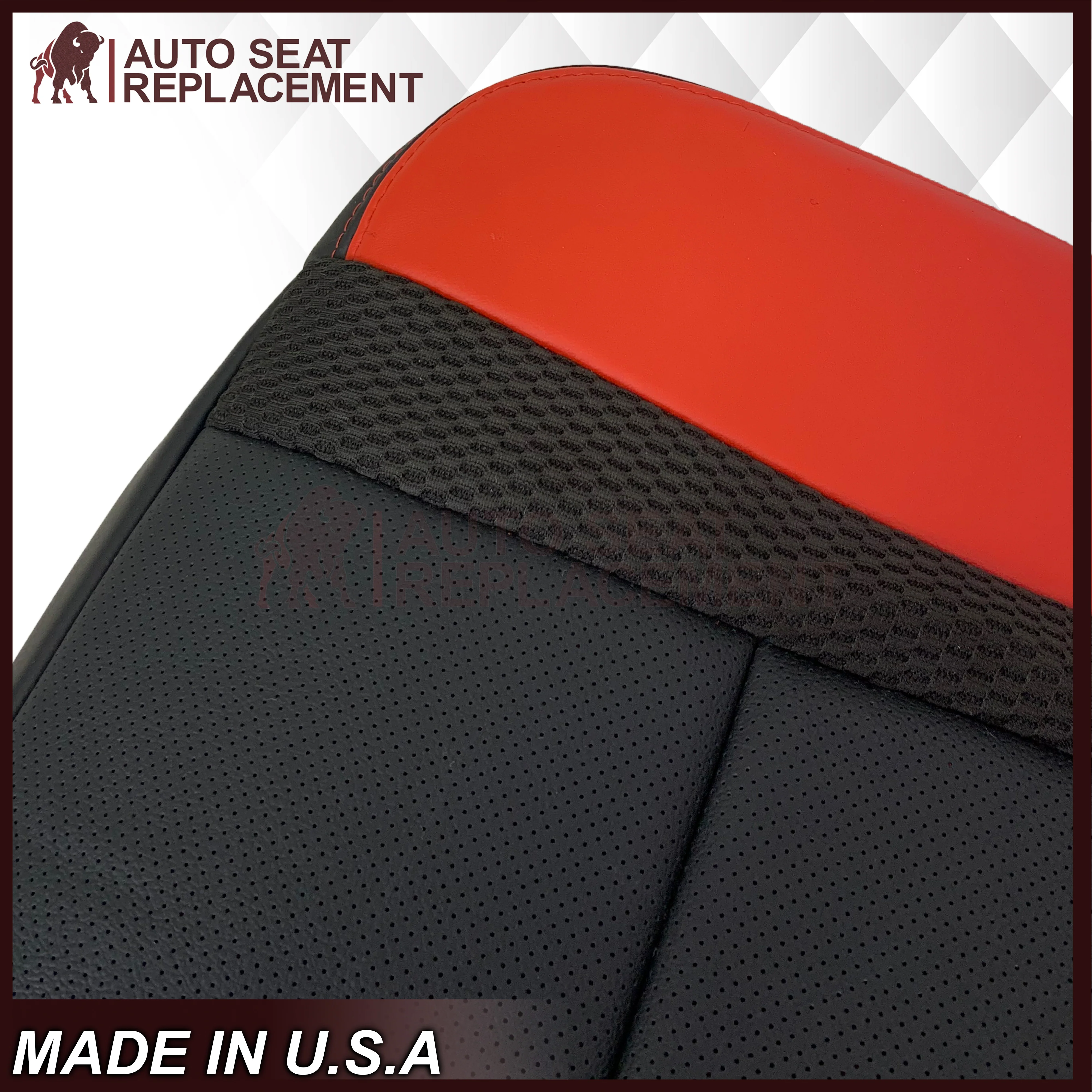 2014 Ford F-150 Raptor SVT Top or Bottom Perforated Seat Cover in 2 Tone Red-Black Choose: Leather or Vinyl - Image 6