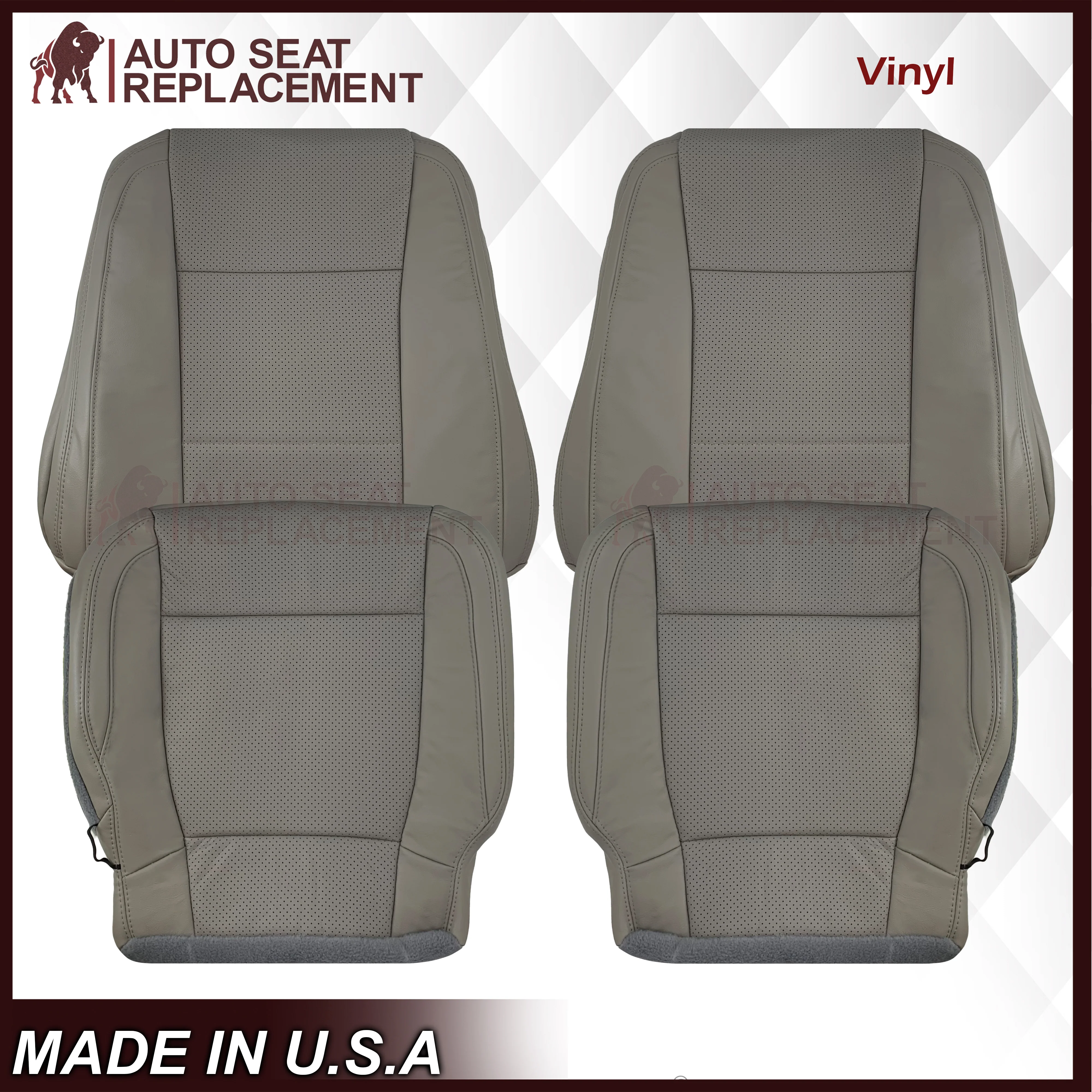2015 - 2017 Ford F-150 Lariat Gray Replacement Seat Covers in Perforated Leather or Synthetic Leather - Image 3