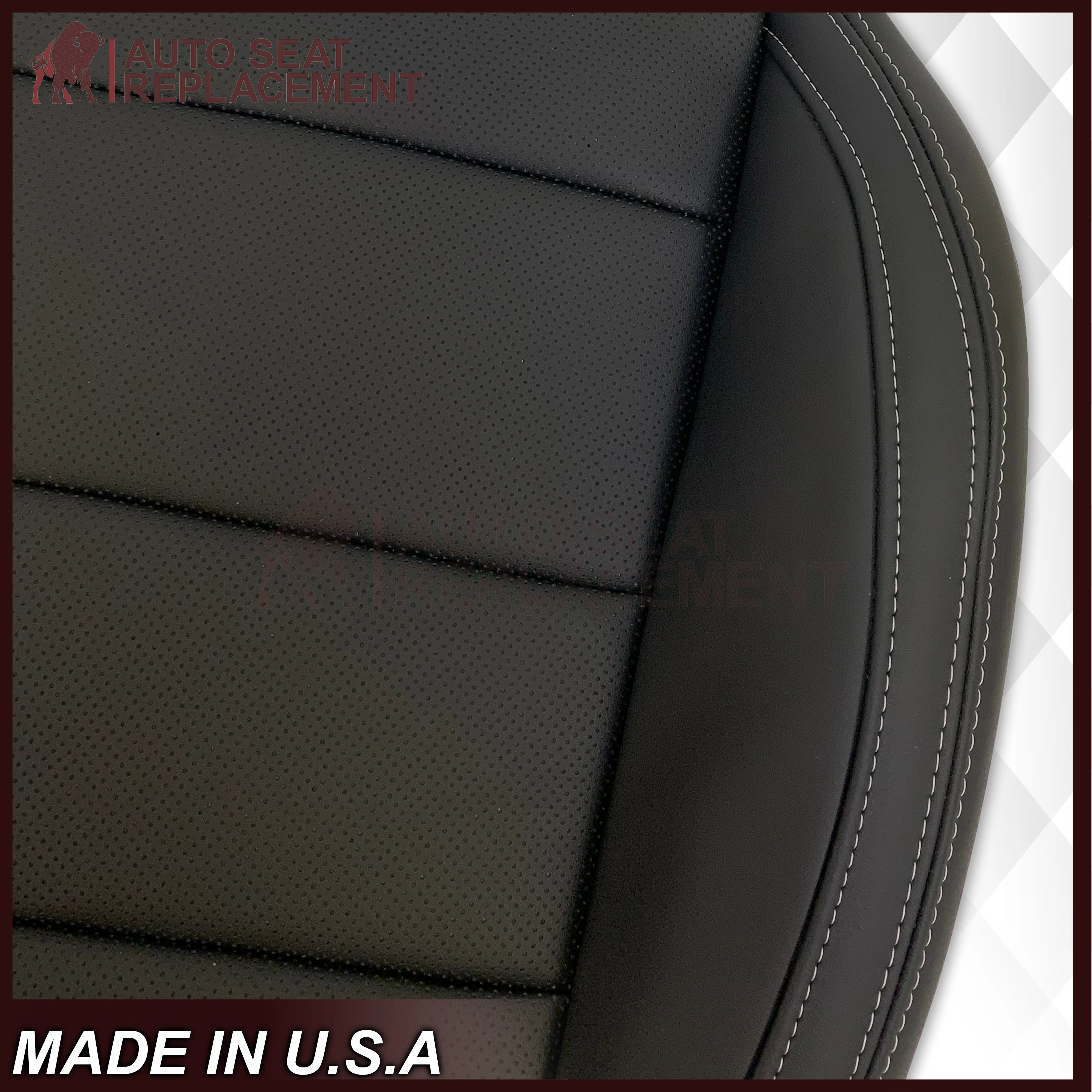 2015-2023 Ford Mustang GT Coupe V6 V8 Perforated Vinyl Replacement Bottom Seat Covers In Black: Choose Your Side - Image 14
